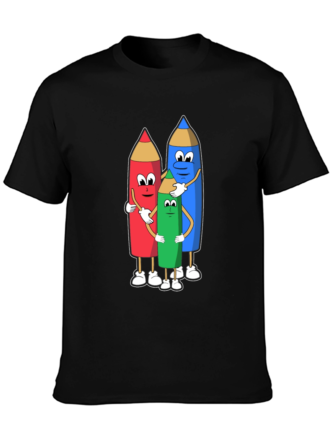 Camiseta Negra con Diseño de Lápices Abrazándose