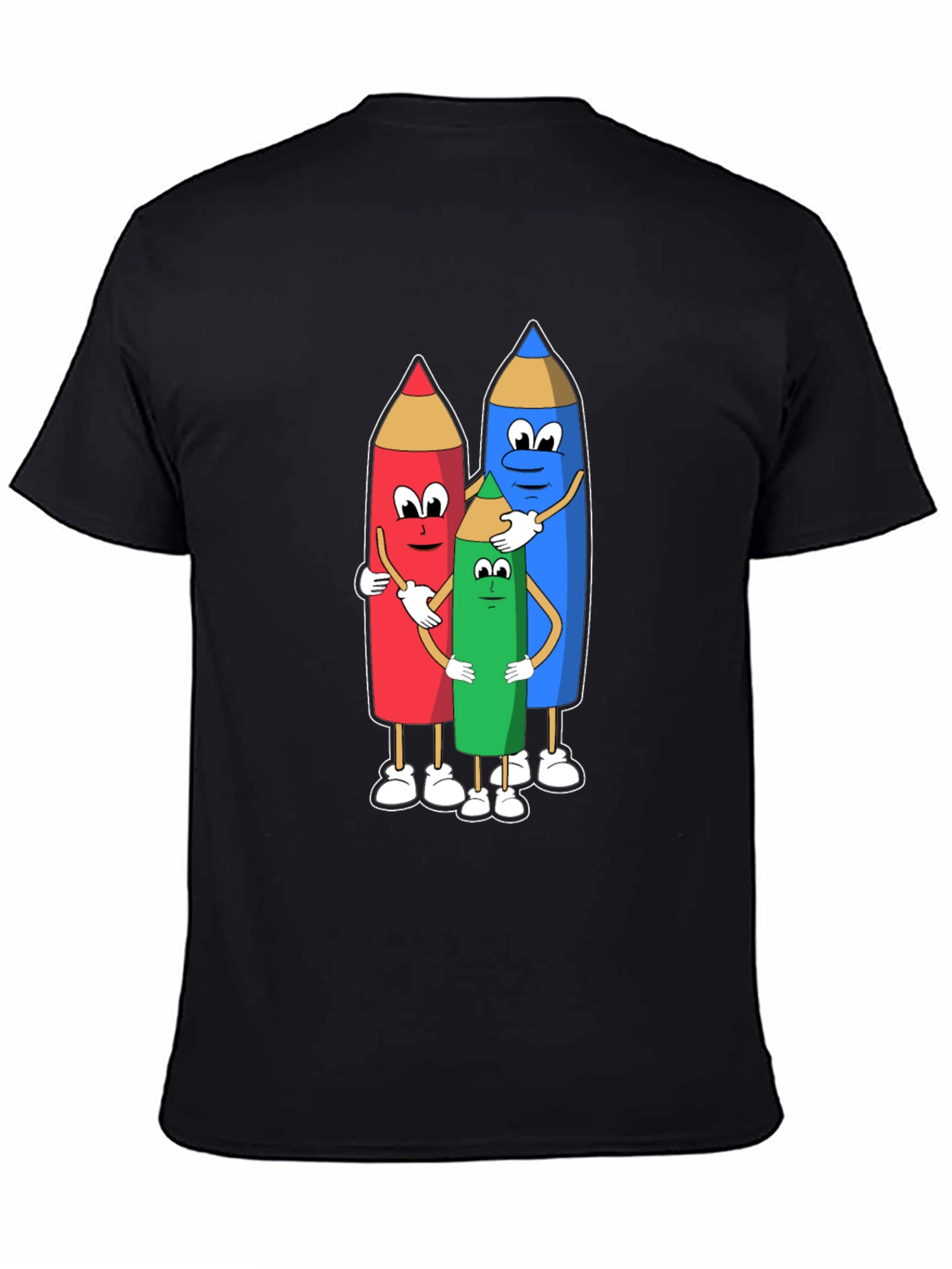 Camiseta Negra con Diseño de Lápices Abrazándose
