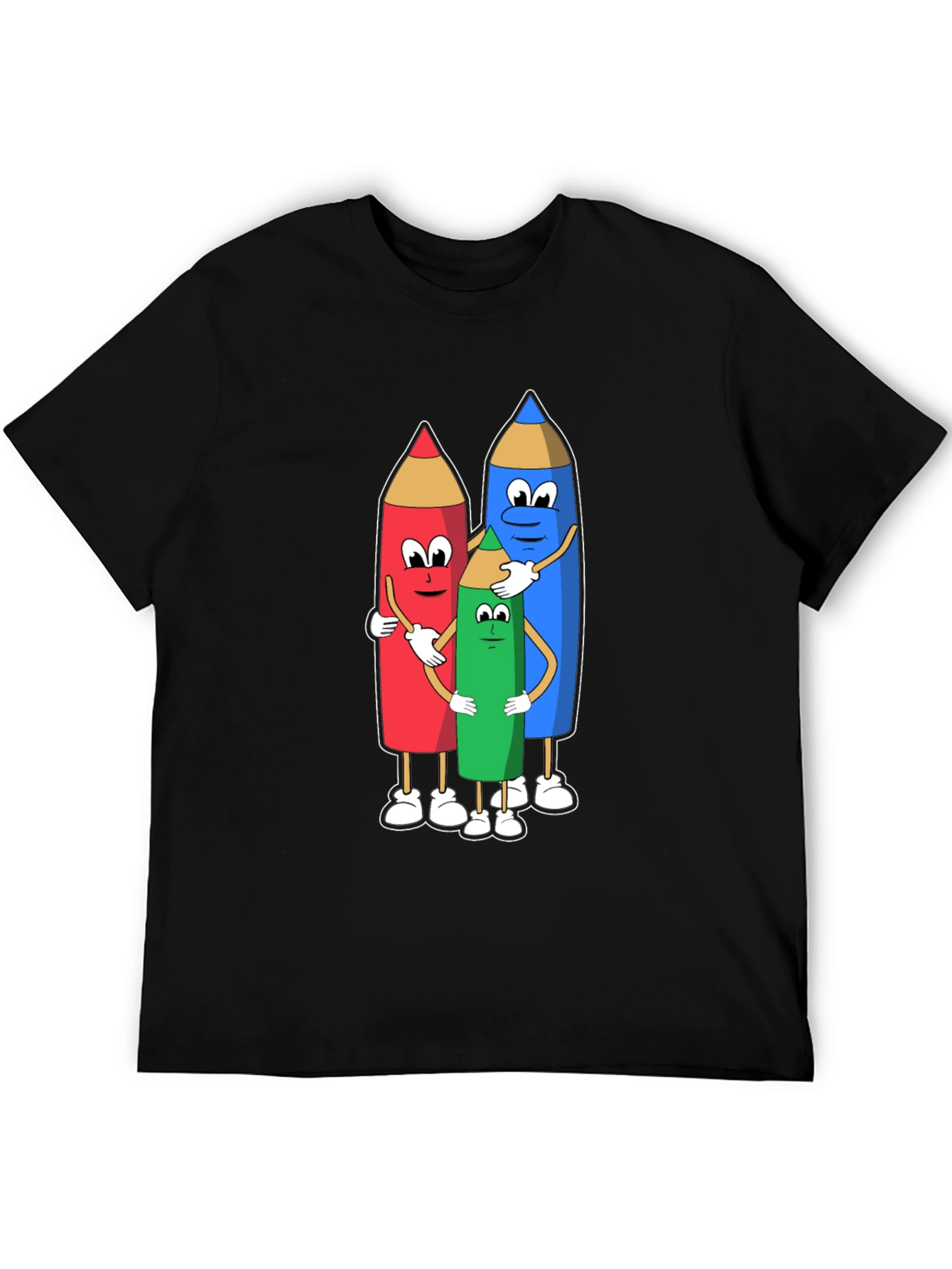 Camiseta Negra con Diseño de Lápices Abrazándose