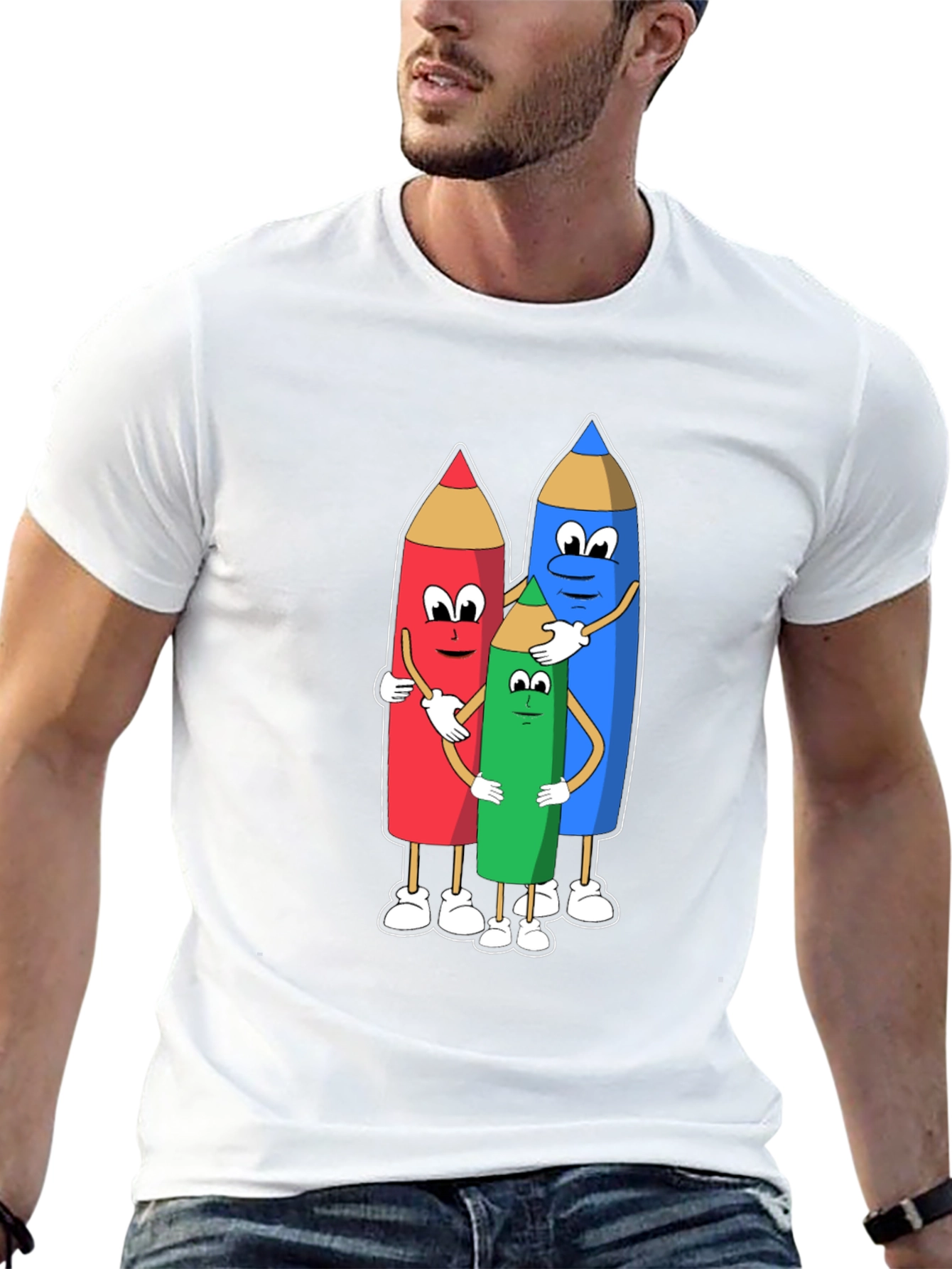Camiseta Negra con Diseño de Lápices Abrazándose