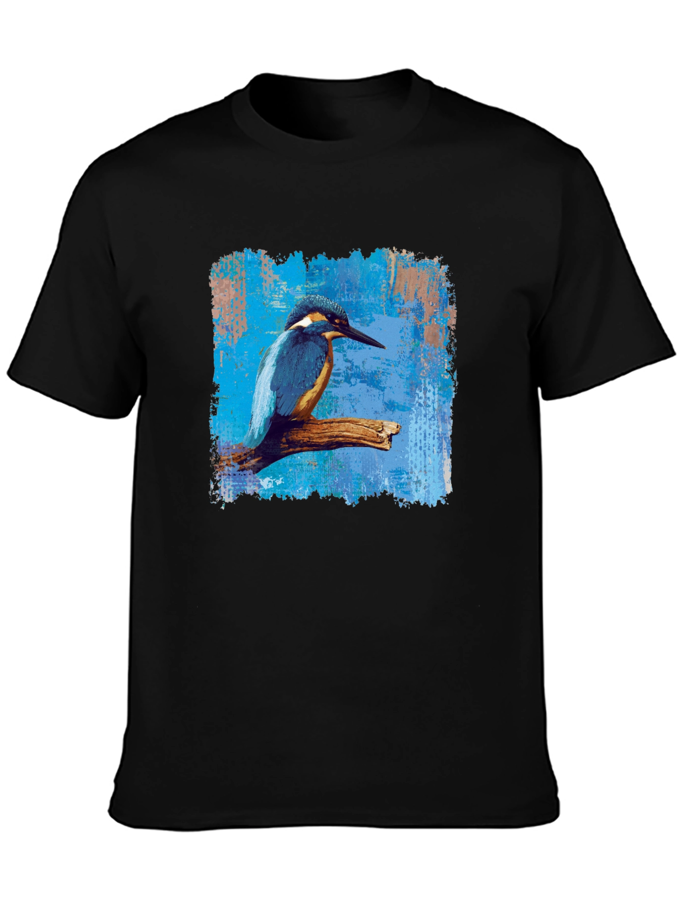 Camiseta Negra con Diseño de Martín Pescador
