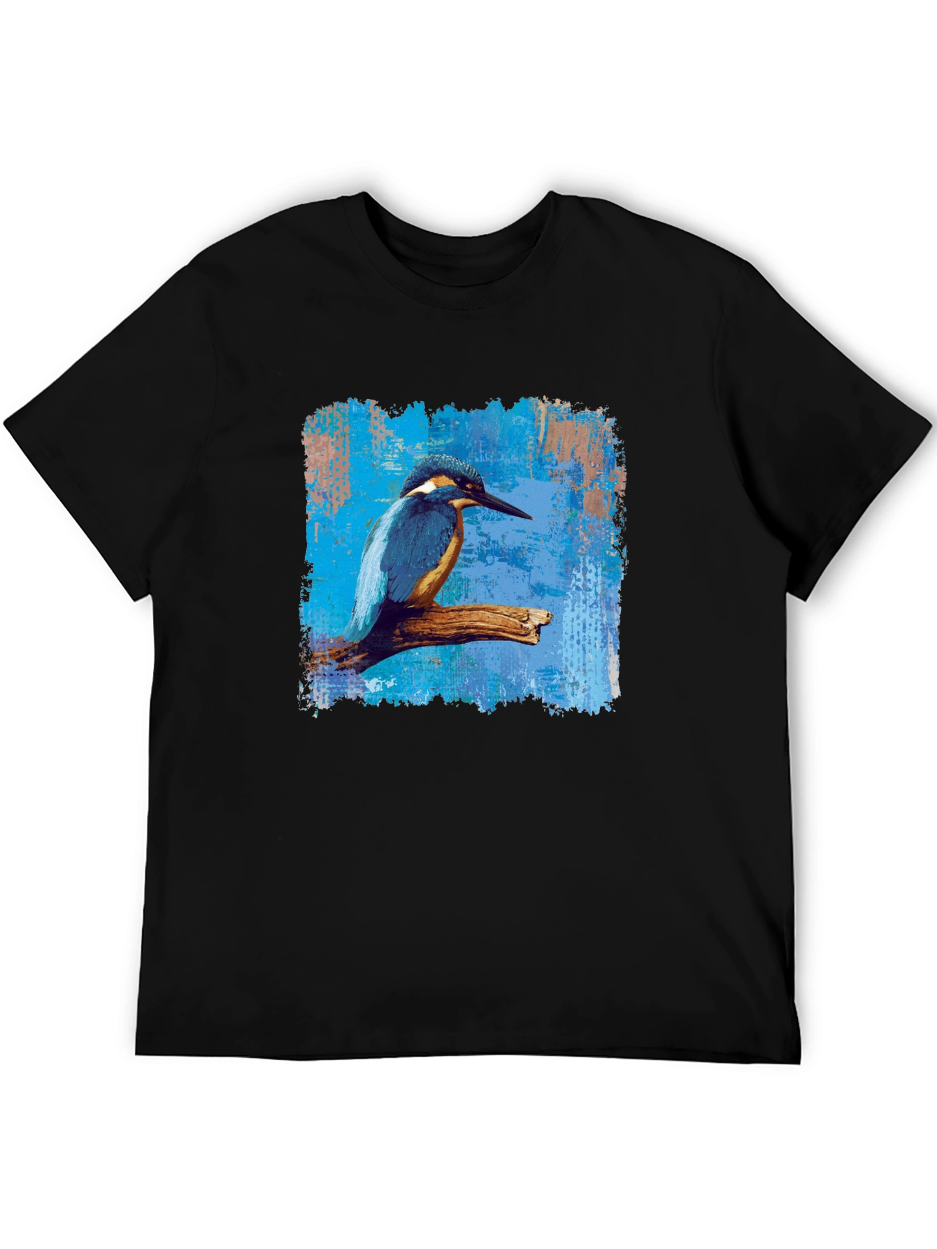 Camiseta Negra con Diseño de Martín Pescador