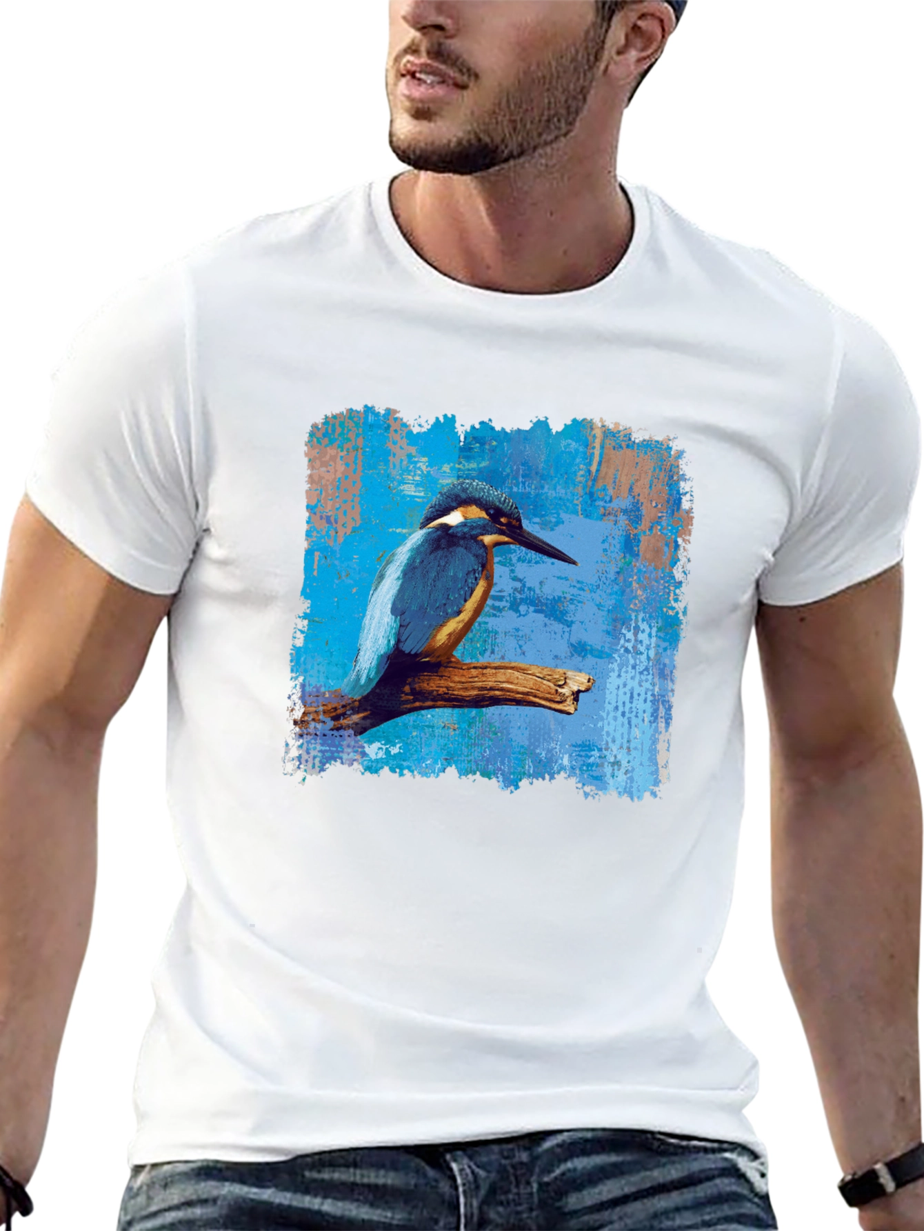 Camiseta Negra con Diseño de Martín Pescador
