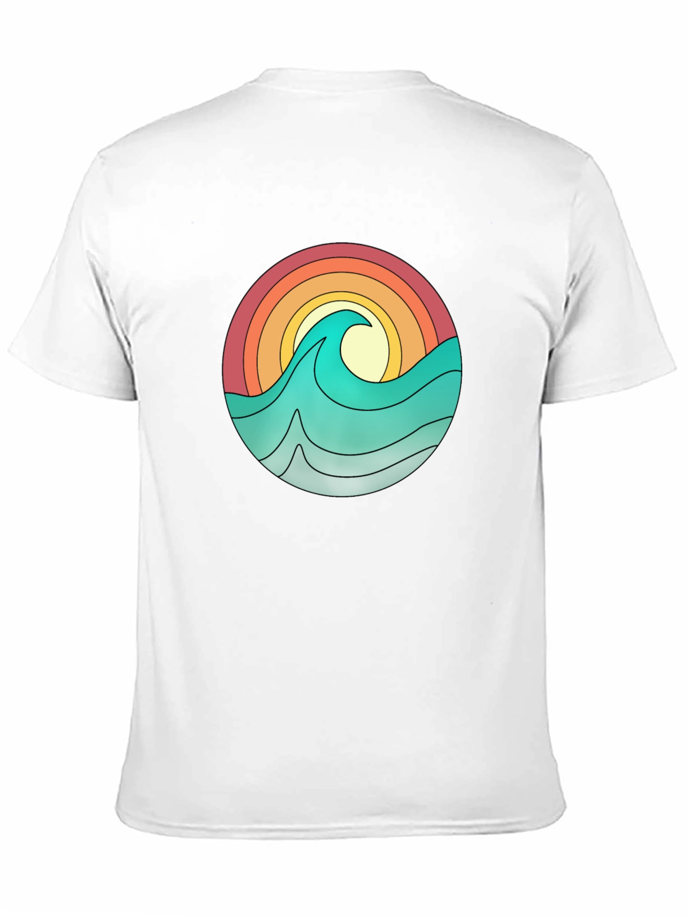Camiseta Negra con Diseño Olas y Sol