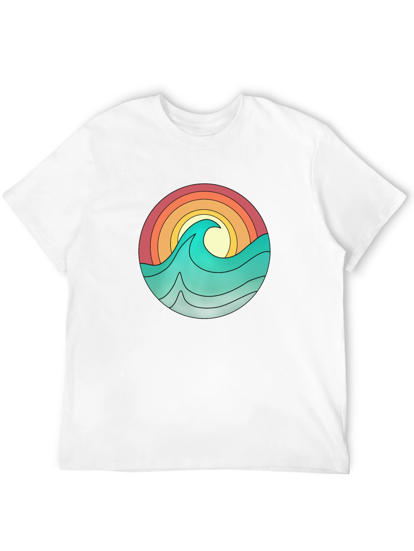 Camiseta Negra con Diseño Olas y Sol