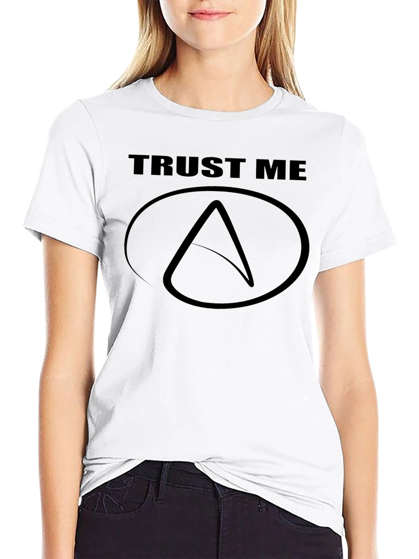 Camiseta Negra Trust Me con Símbolo Ateísta