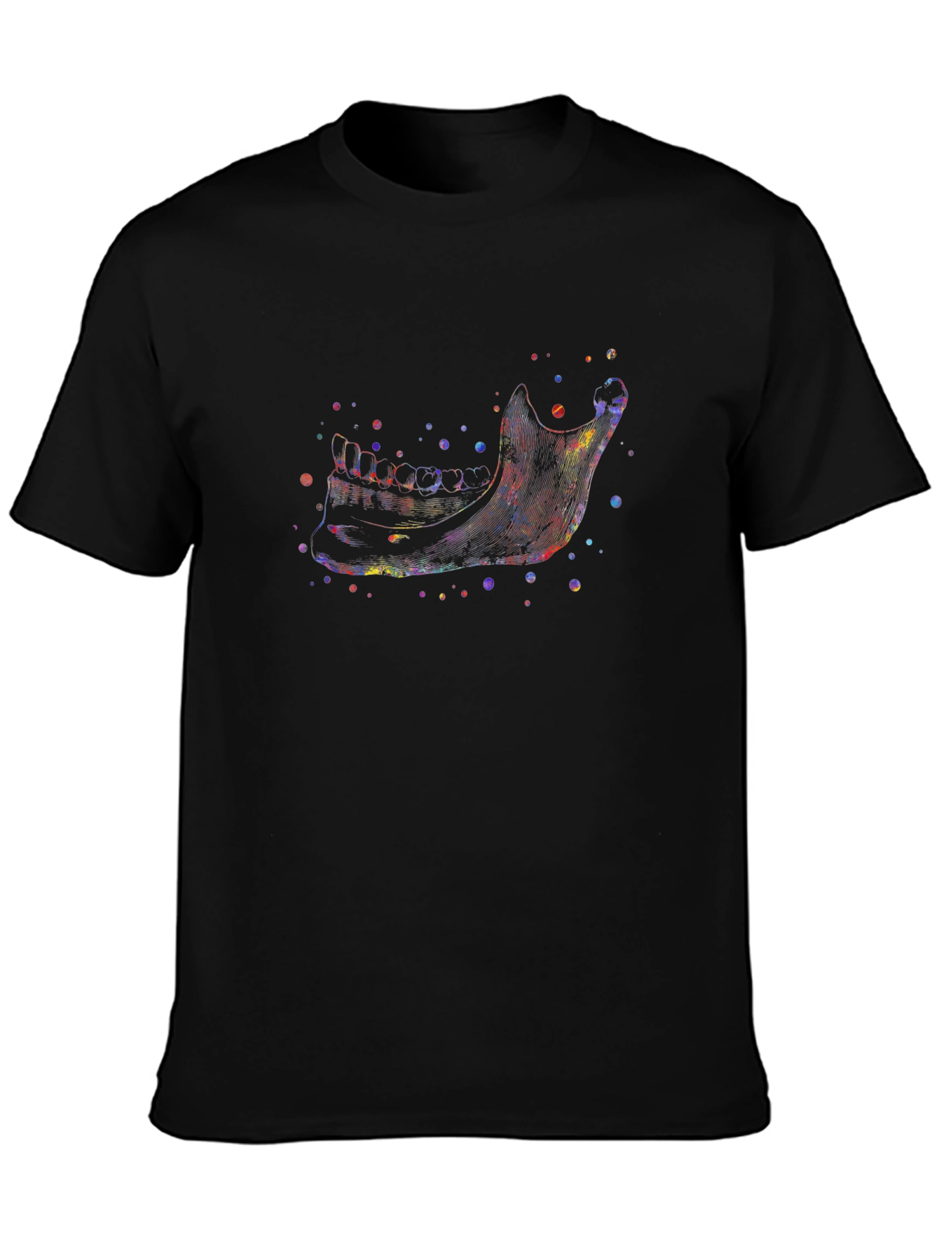 Camiseta Negra con Diseño de Mandíbula Acuarela