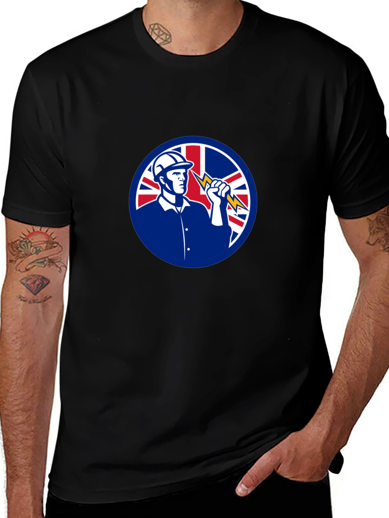 Camiseta Negra Eléctrico con Bandera Reino Unido