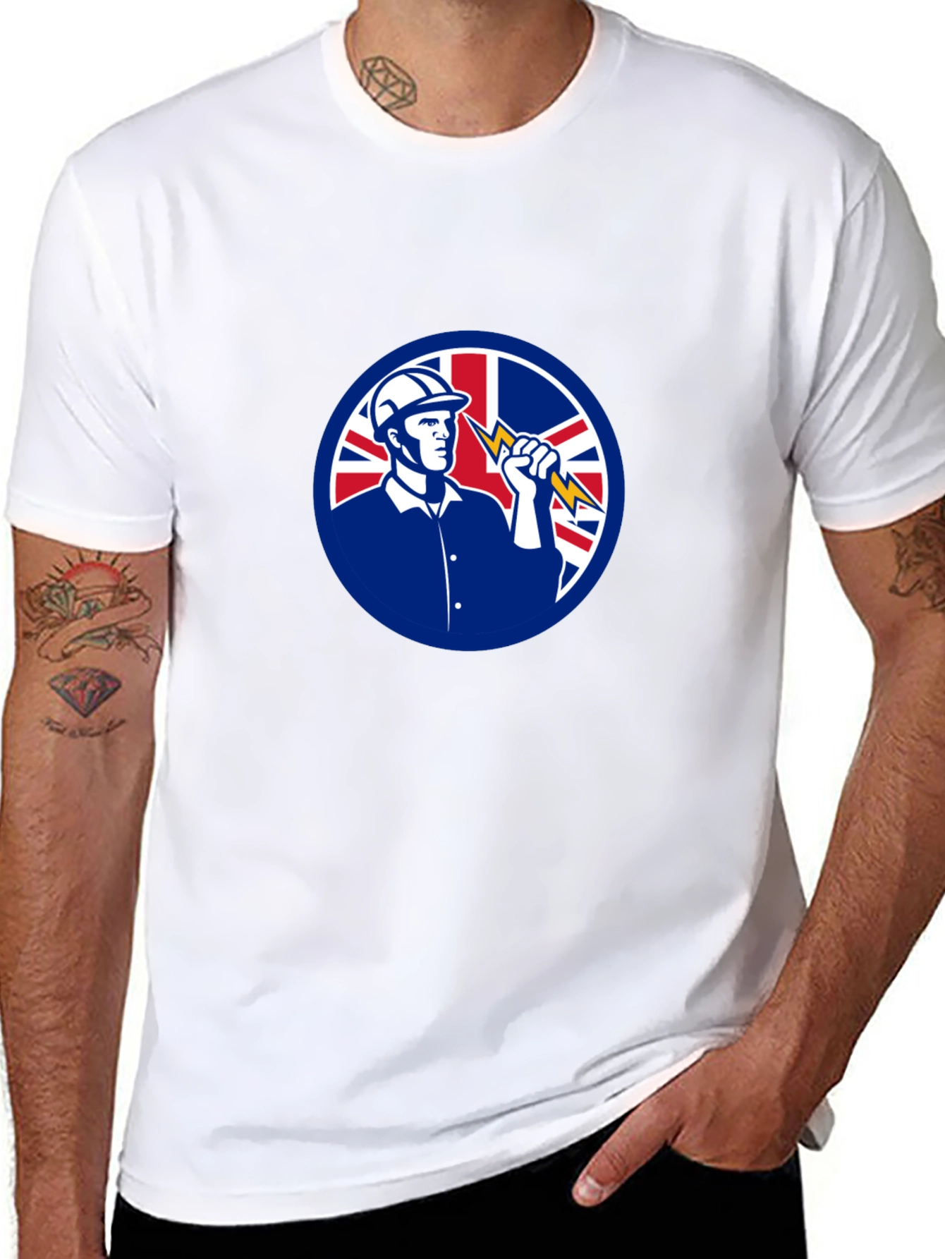 Camiseta Negra Eléctrico con Bandera Reino Unido