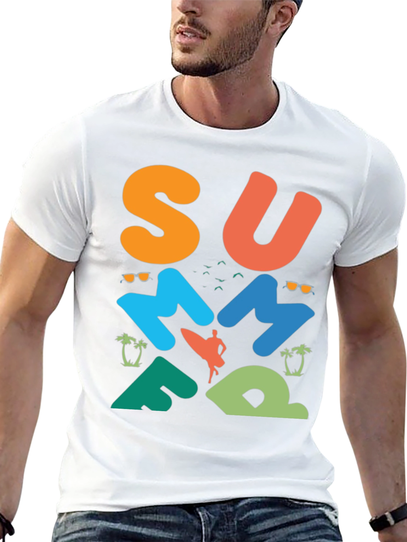 Camiseta negra con diseño veraniego surf