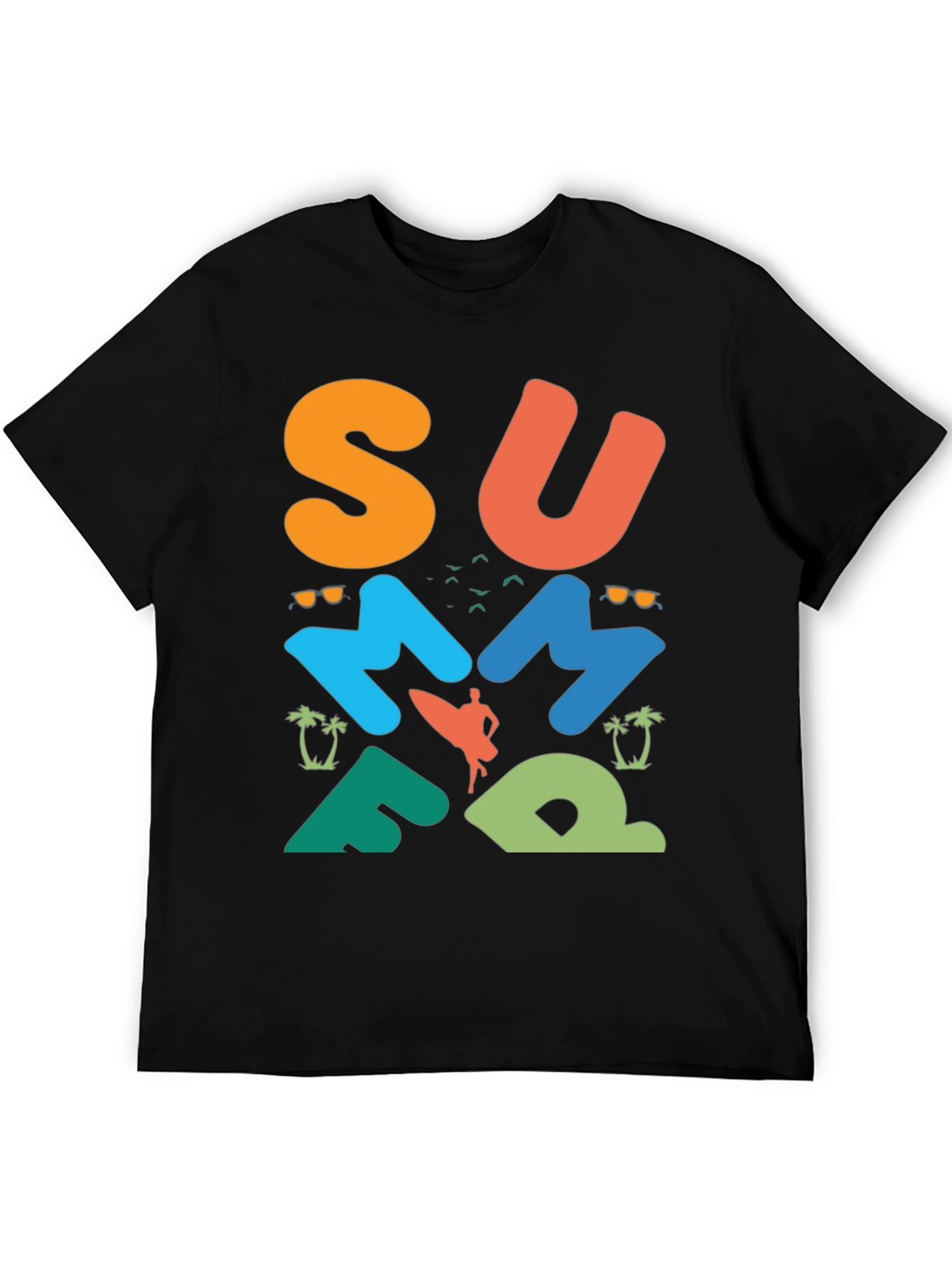 Camiseta negra con diseño veraniego surf
