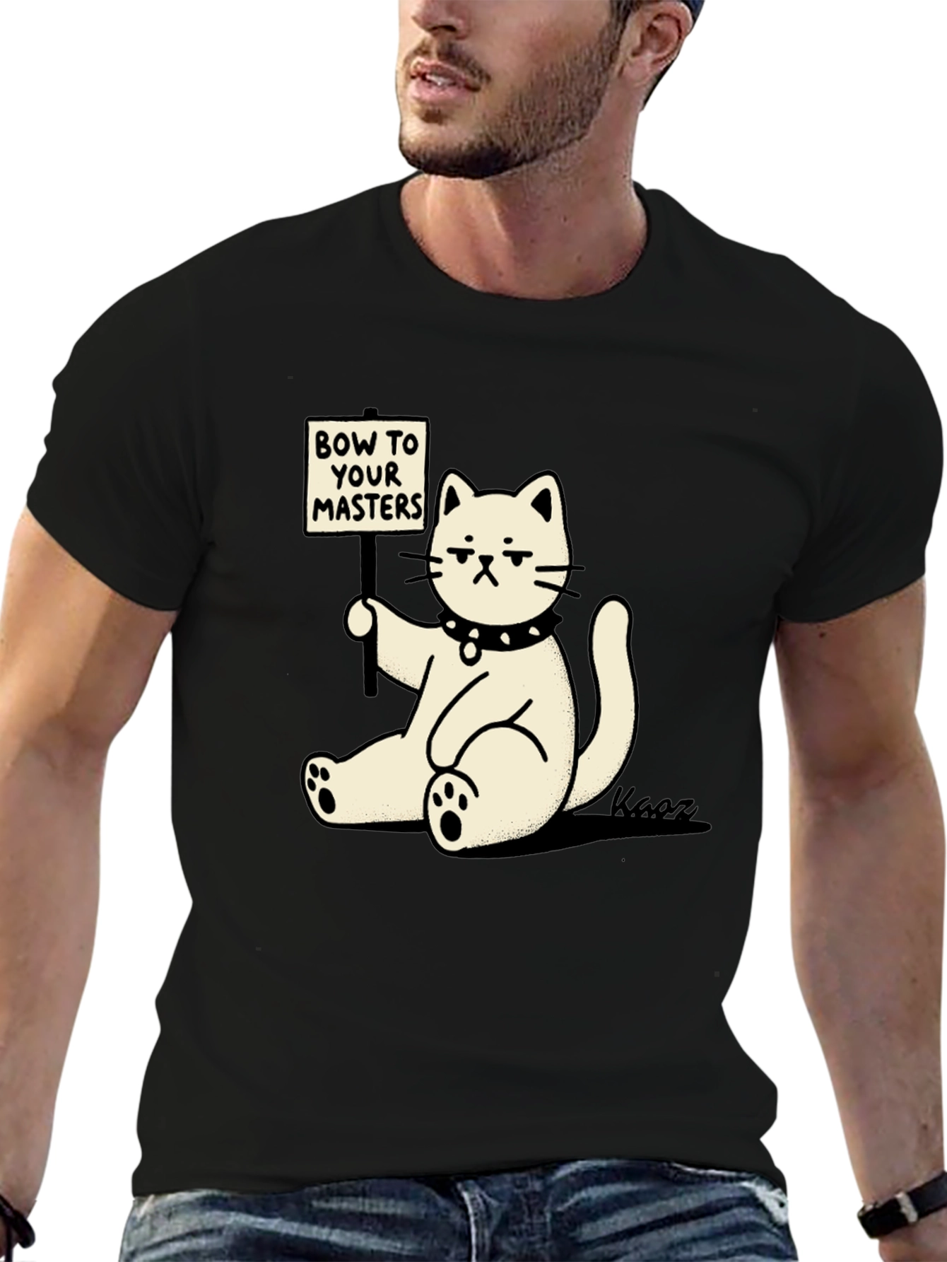 Camiseta Negra con Gato Demandando Sumisión