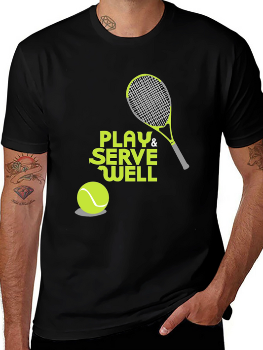 Camiseta Negra Deportiva con Diseño de Tenis