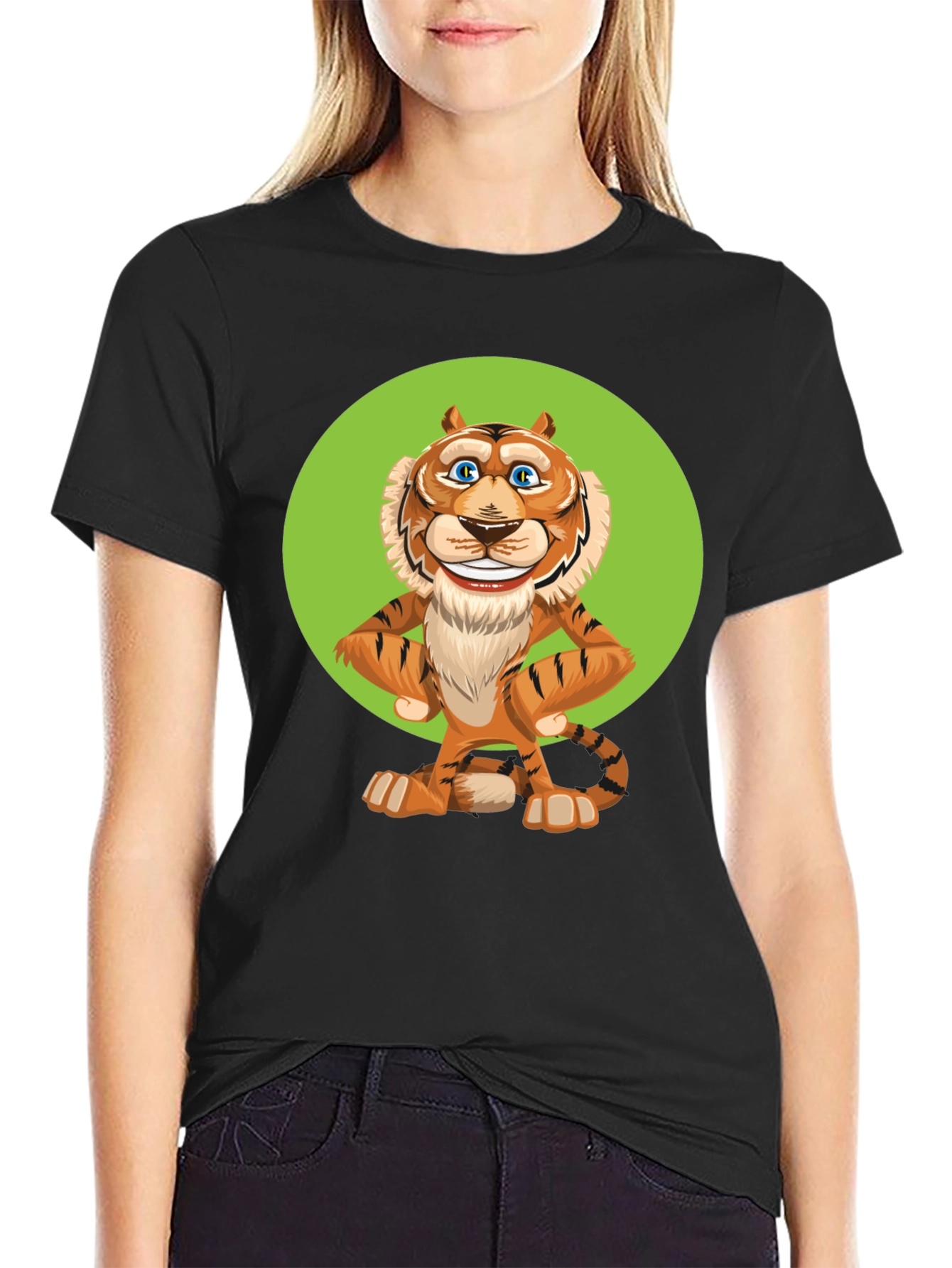 Camiseta Negra con Tigre Caricatura