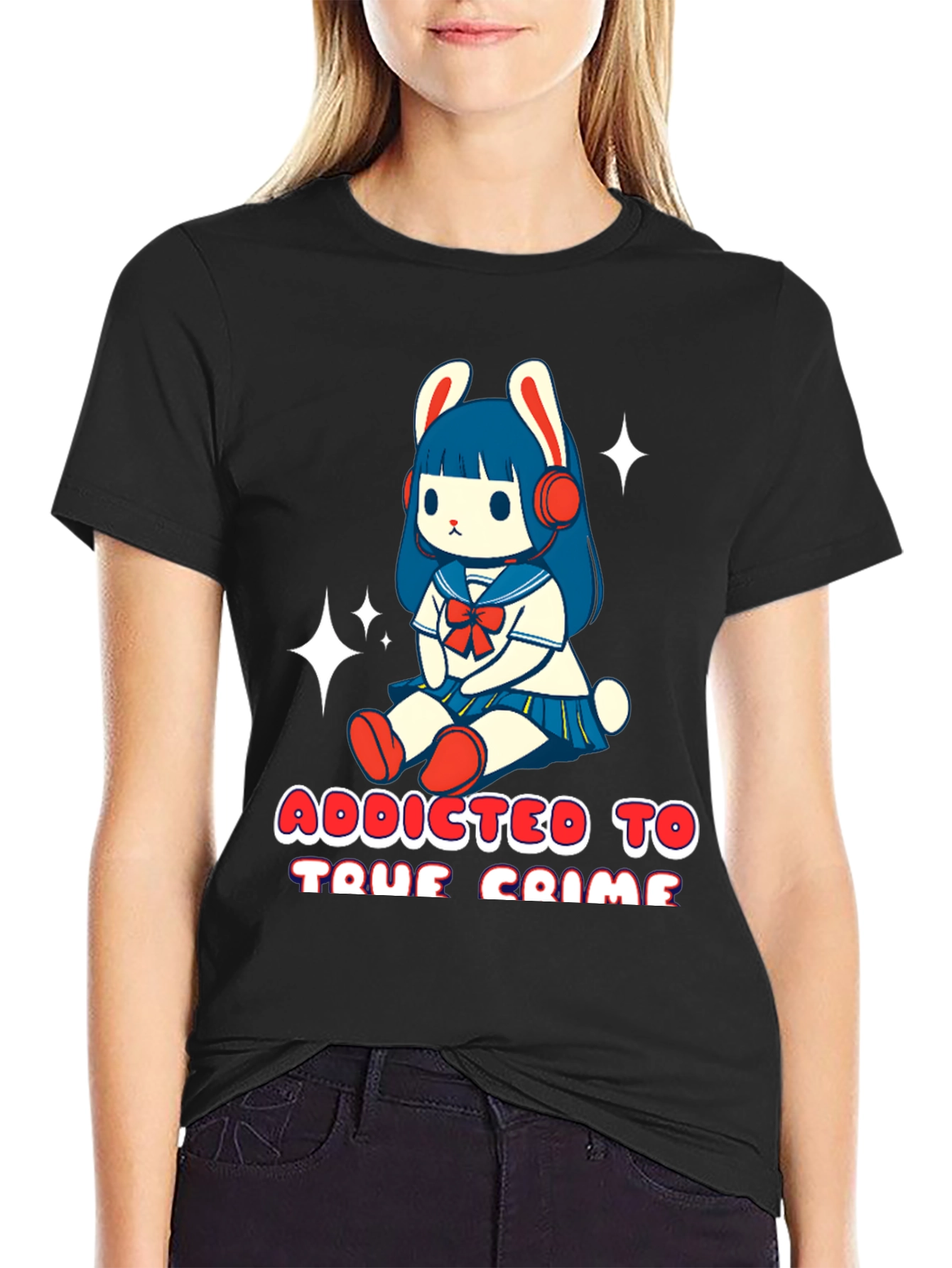 Camiseta Negra con Diseño Adicta al Crimen