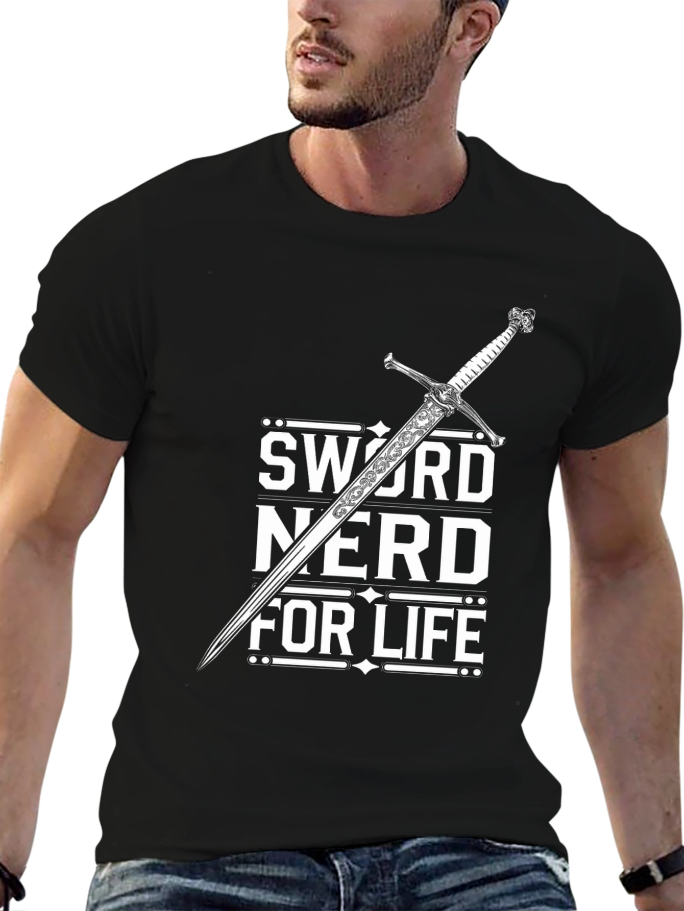 Camiseta Negra Sword Nerd For Life