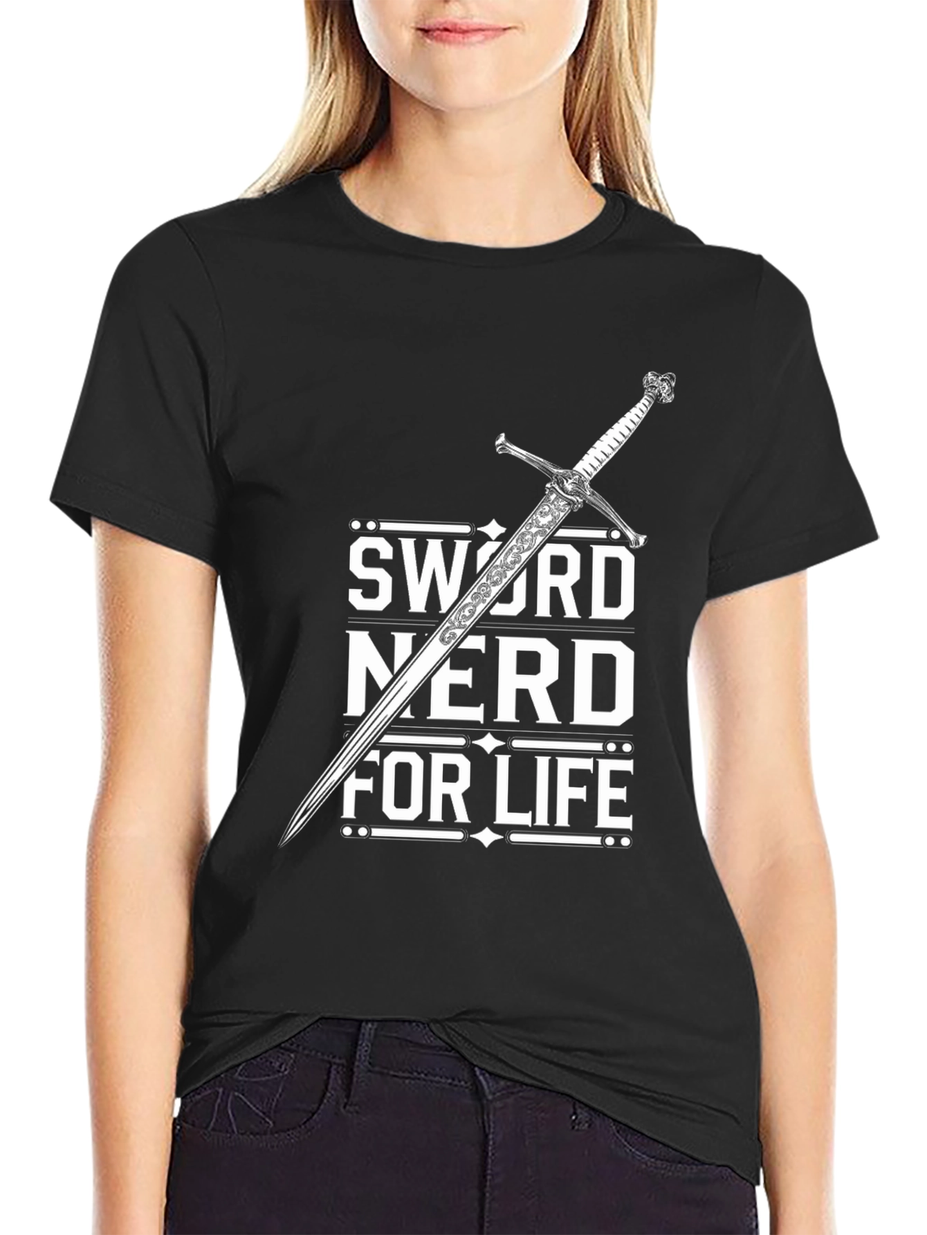 Camiseta Negra Sword Nerd For Life