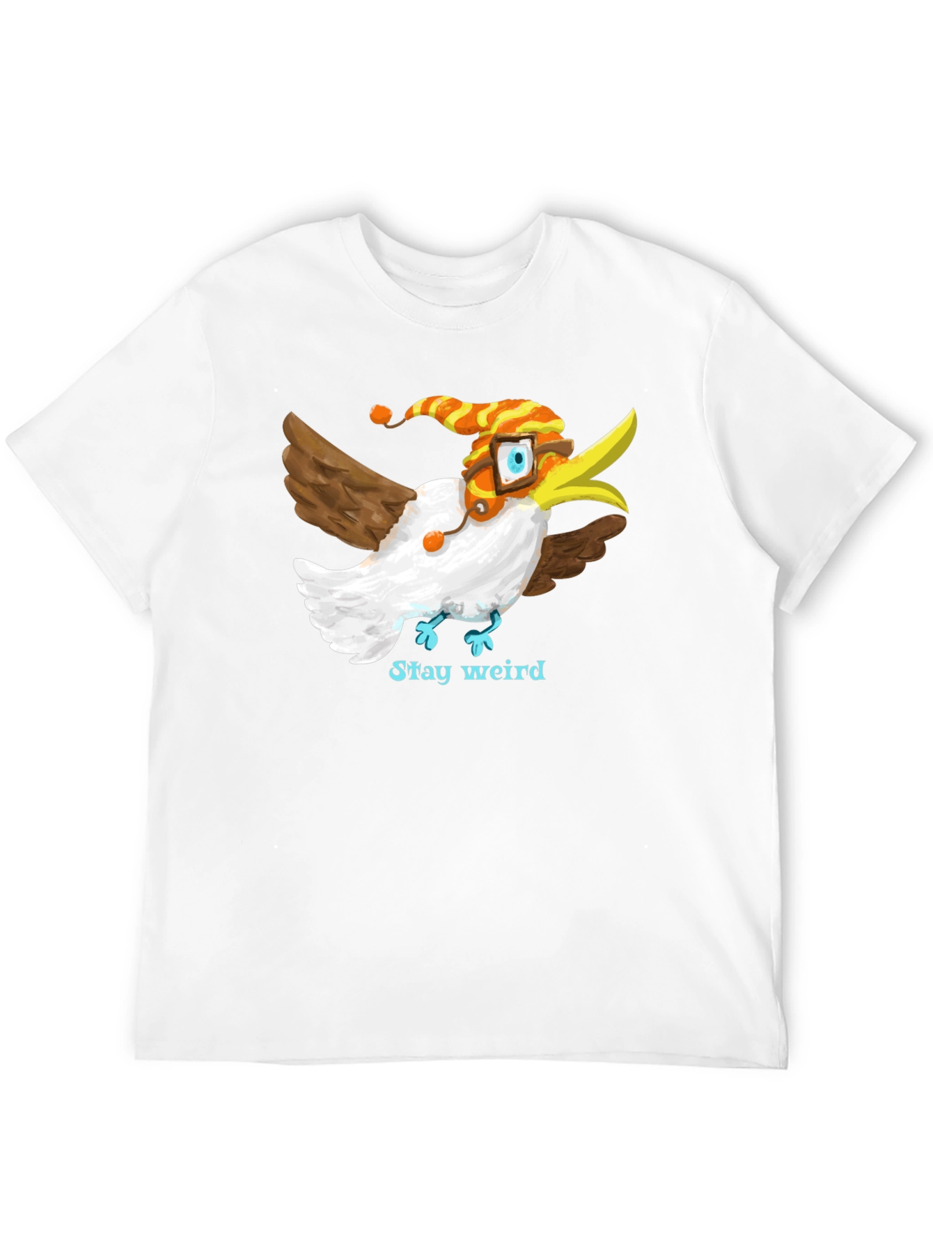 Camiseta Negra con Estampado de Pájaro Divertido
