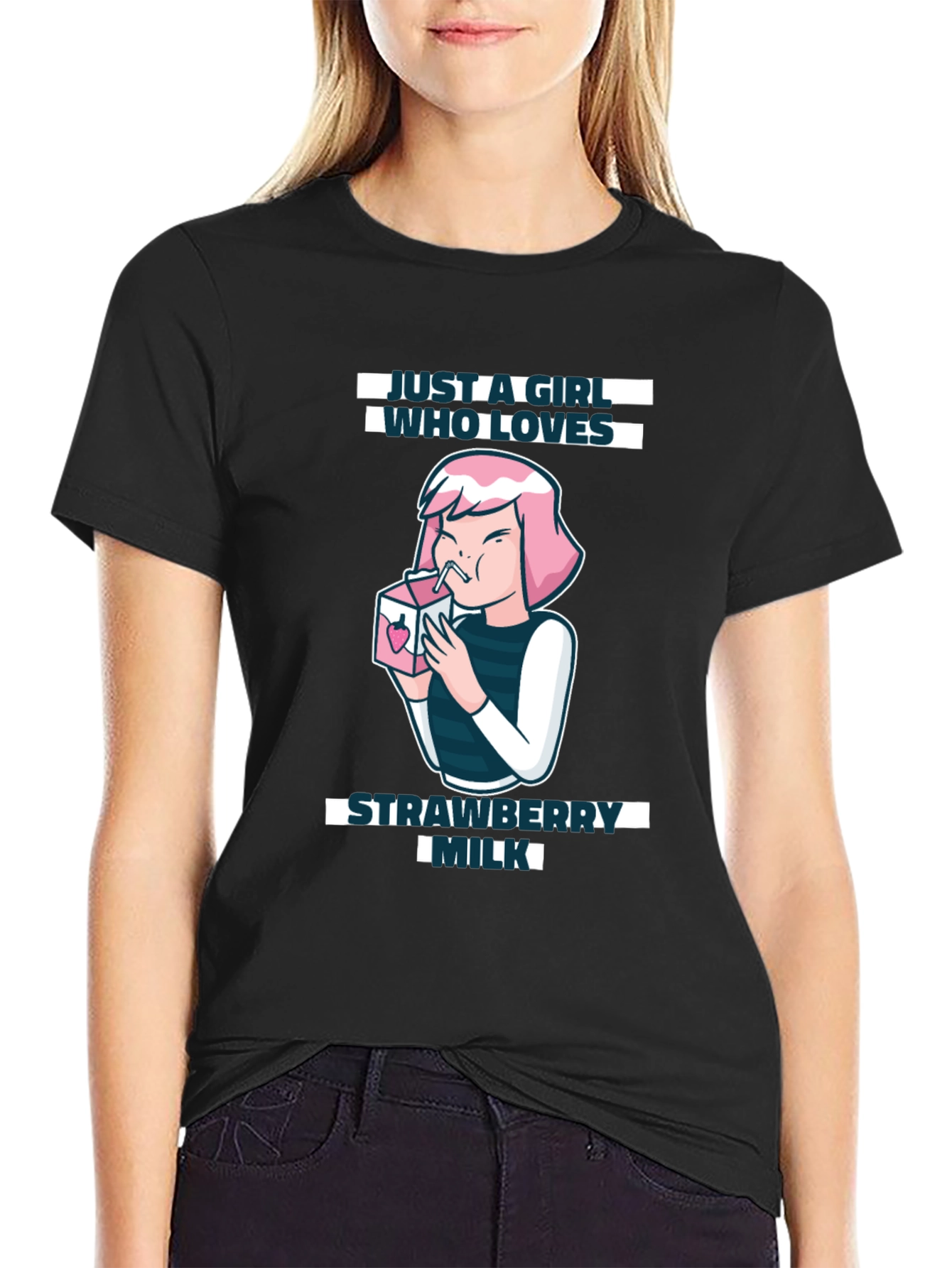Camiseta Negra Strawberry Milk