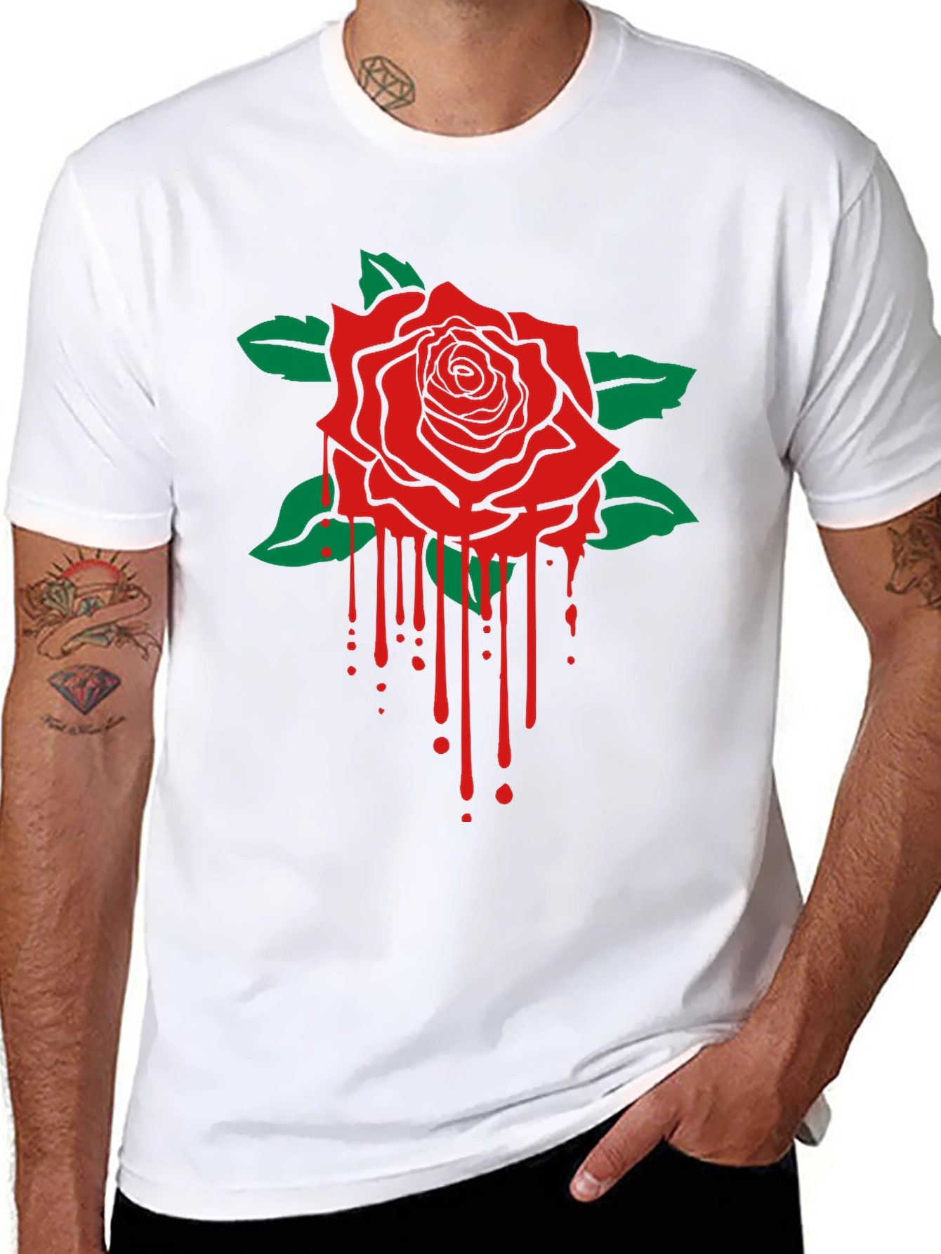 Camiseta Negra con Rosa Roja