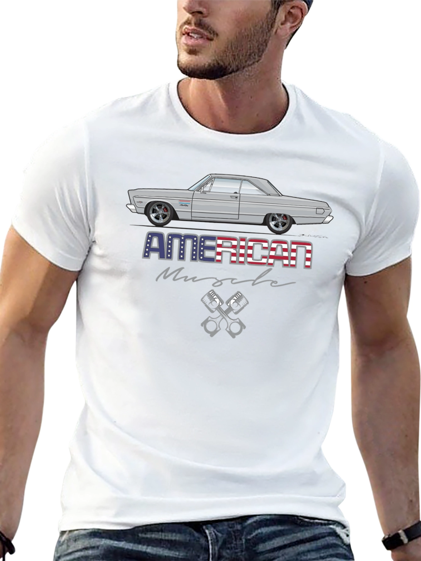 Camiseta Negra American Muscle con Coche Clásico