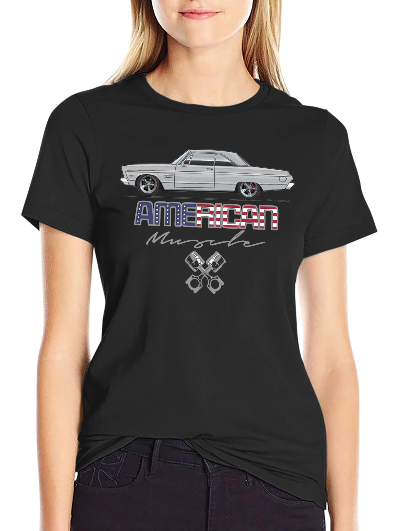 Camiseta Negra American Muscle con Coche Clásico