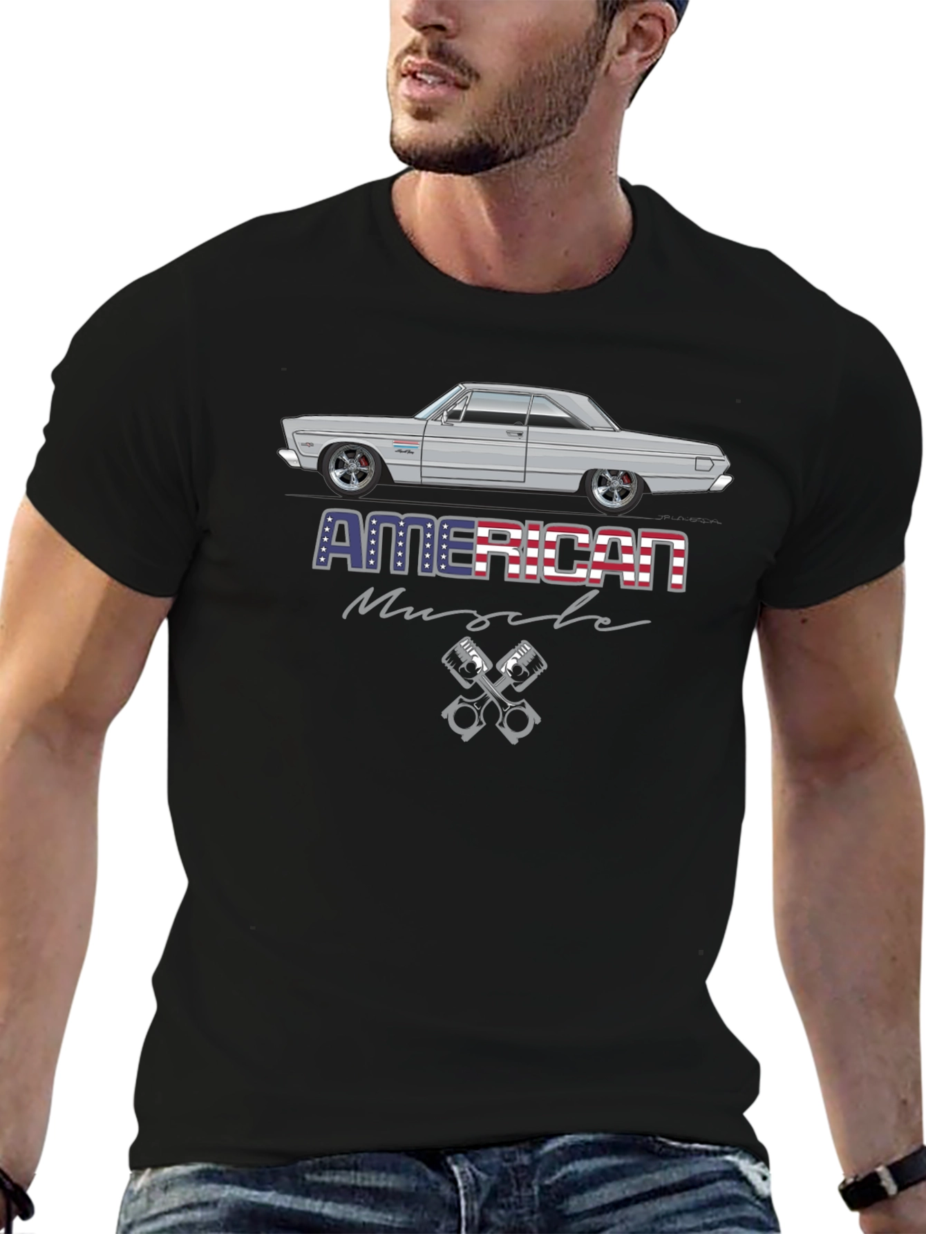 Camiseta Negra American Muscle con Coche Clásico