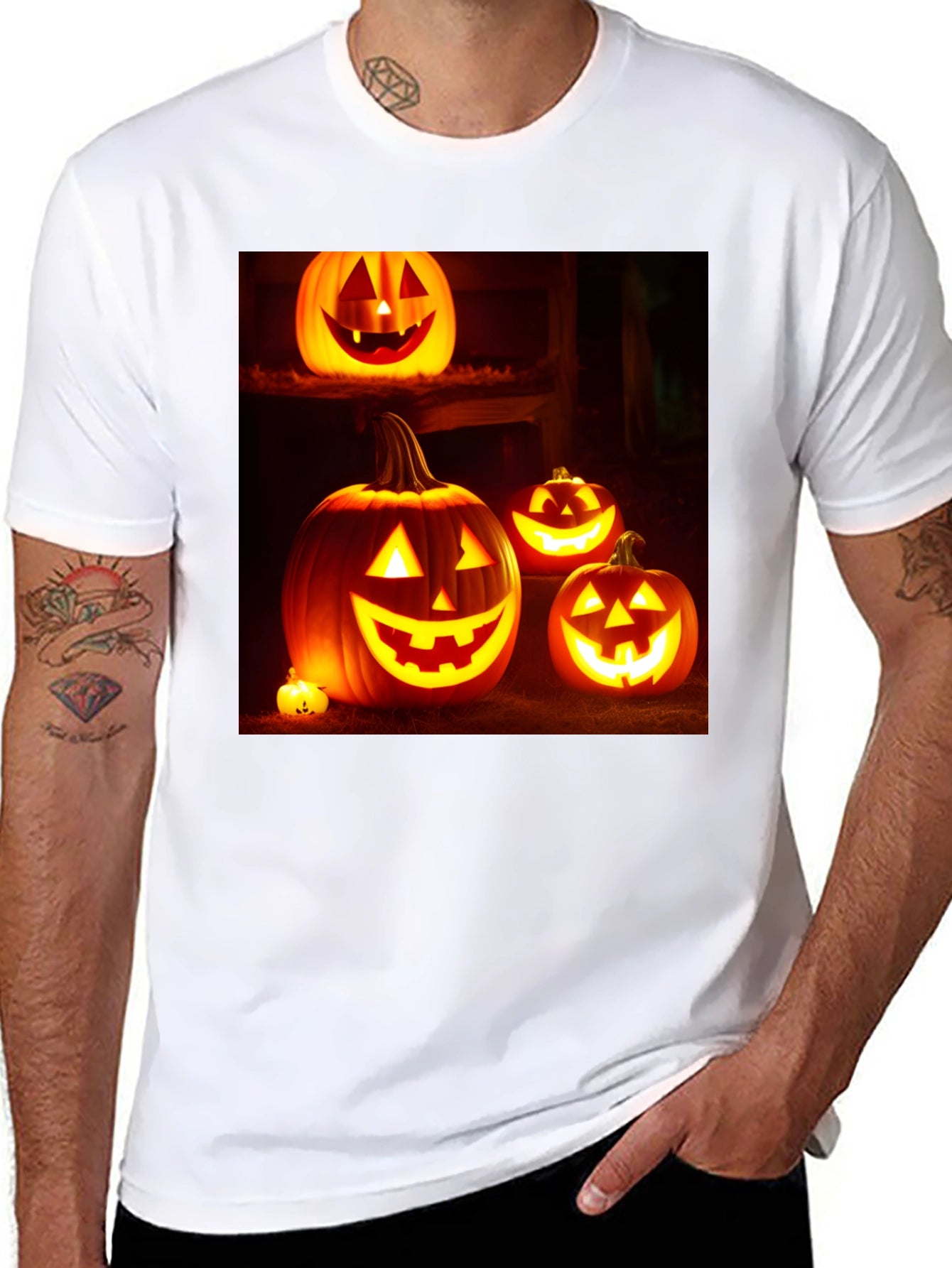 Camiseta Negra con Diseño de Calabazas Halloween