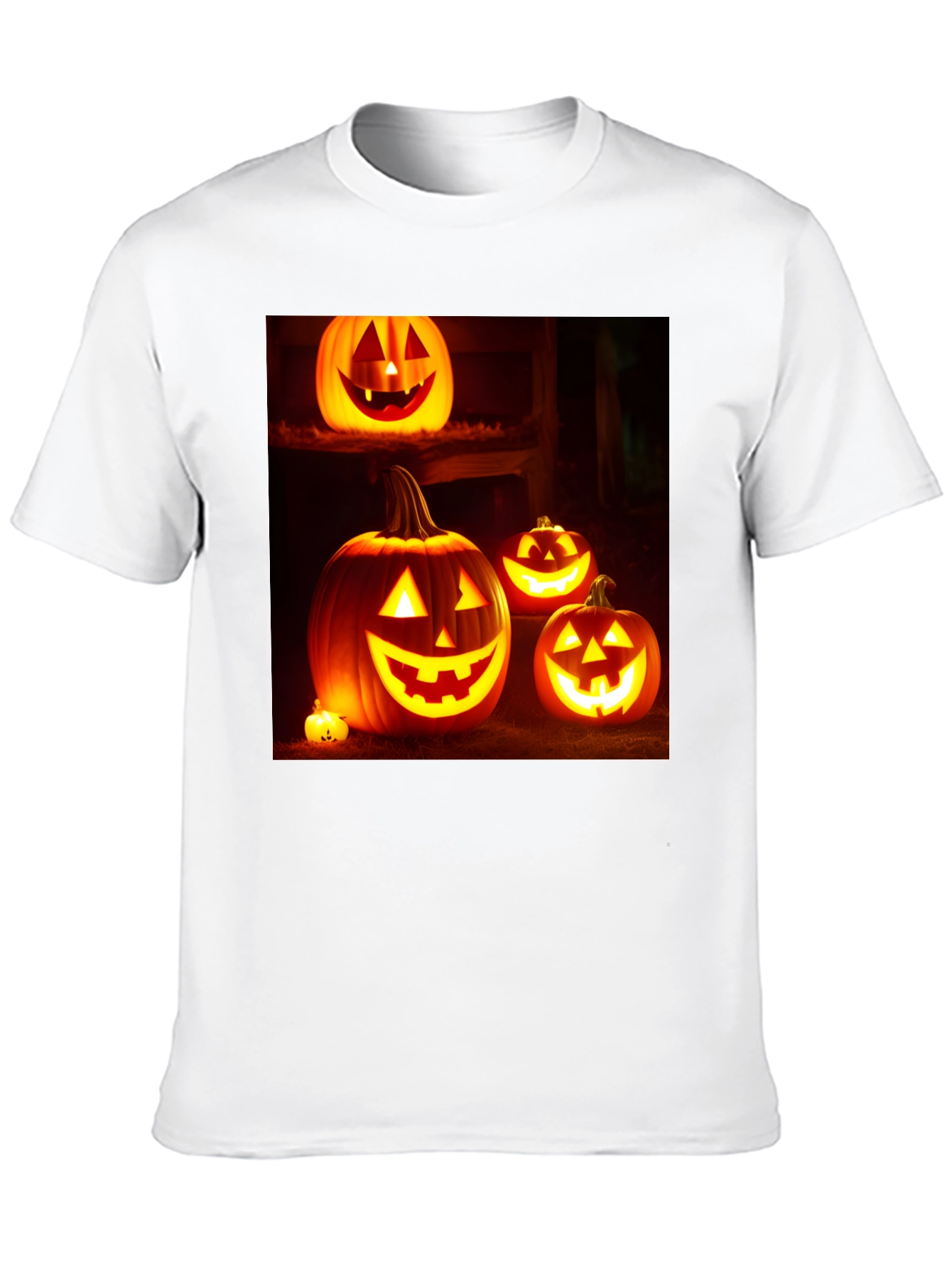 Camiseta Negra con Diseño de Calabazas Halloween