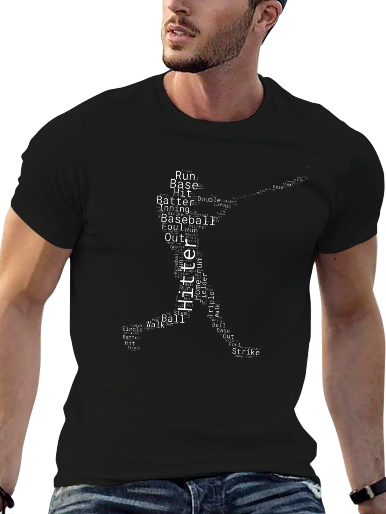 Camiseta Negra Beisbol Palabras Deportivas