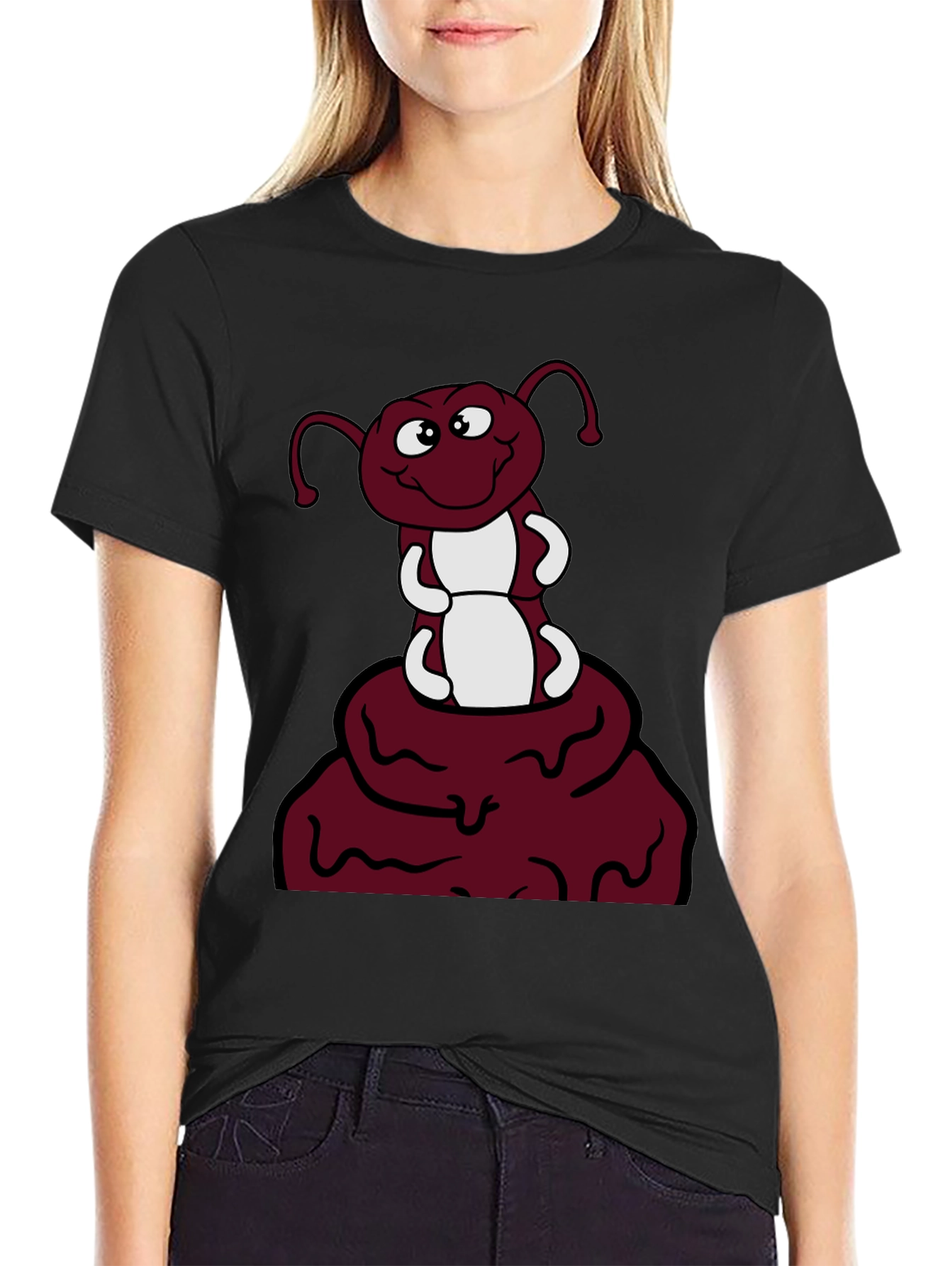 Camiseta Negra con Diseño de Hormiga Sonriente