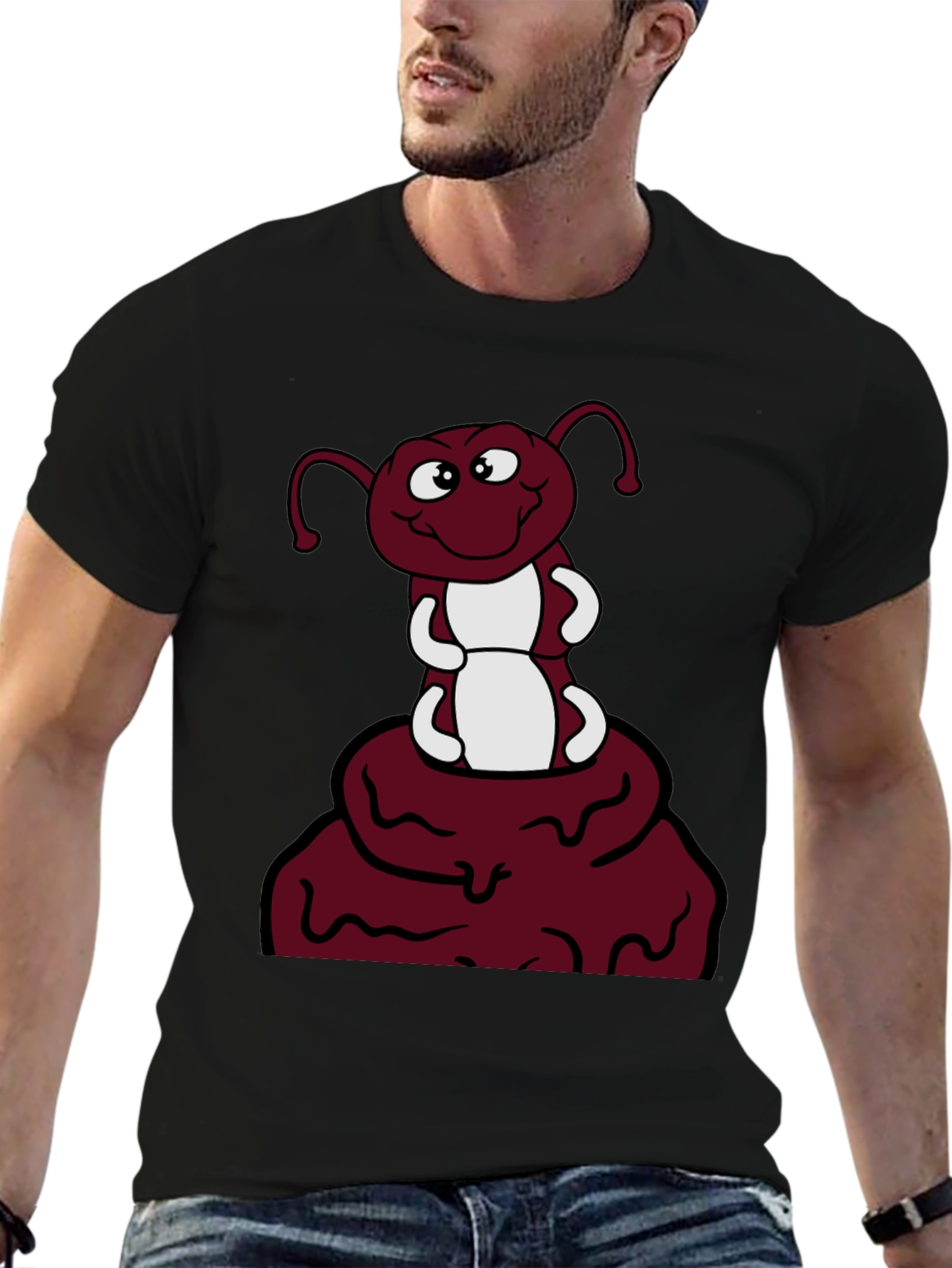 Camiseta Negra con Diseño de Hormiga Sonriente