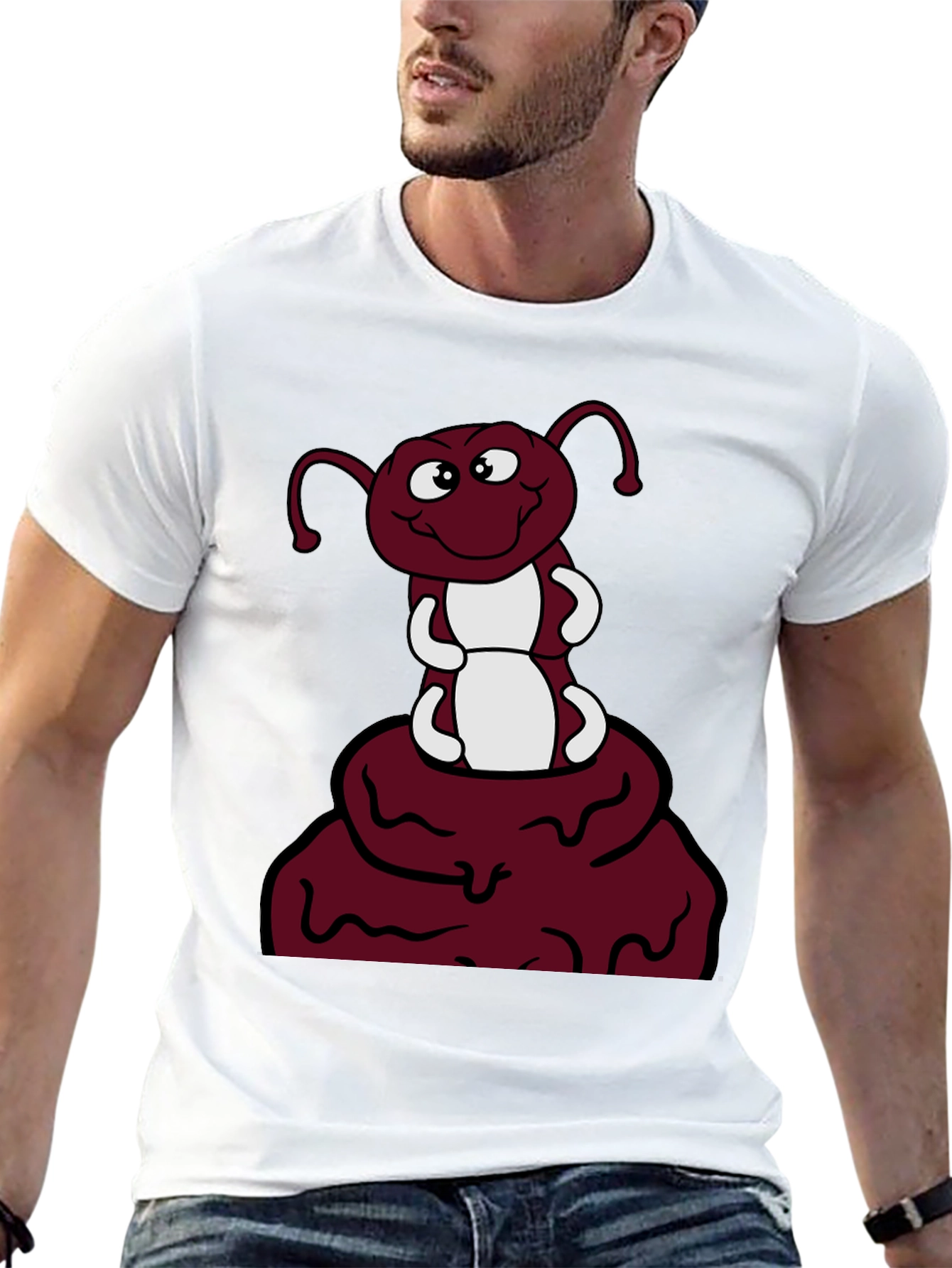 Camiseta Negra con Diseño de Hormiga Sonriente