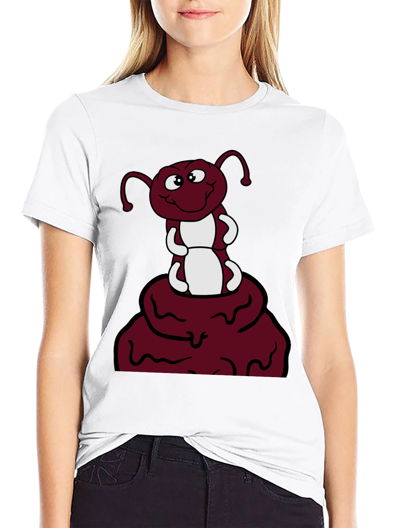 Camiseta Negra con Diseño de Hormiga Sonriente