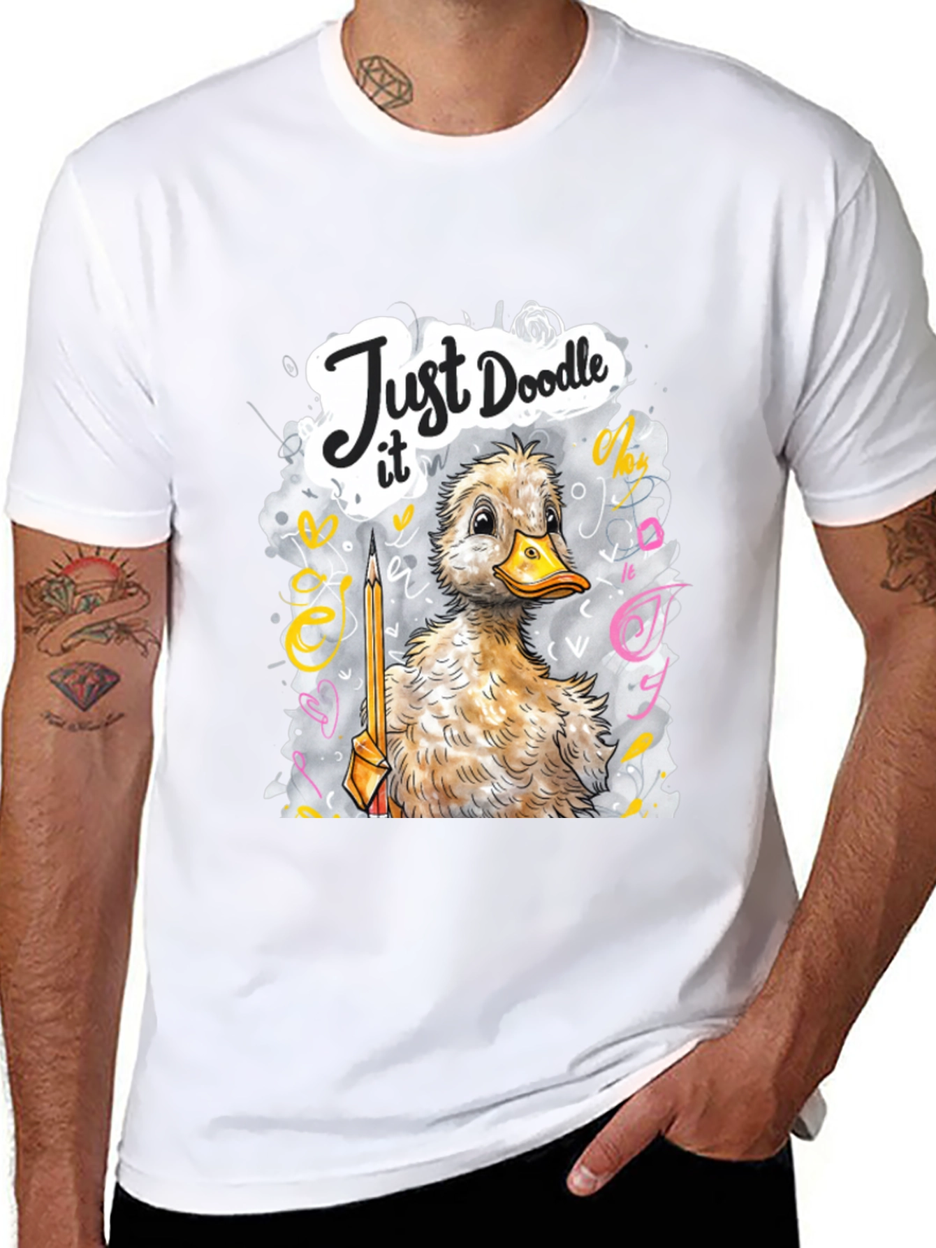 Camiseta Negra con Dibujo de Pato Doodle