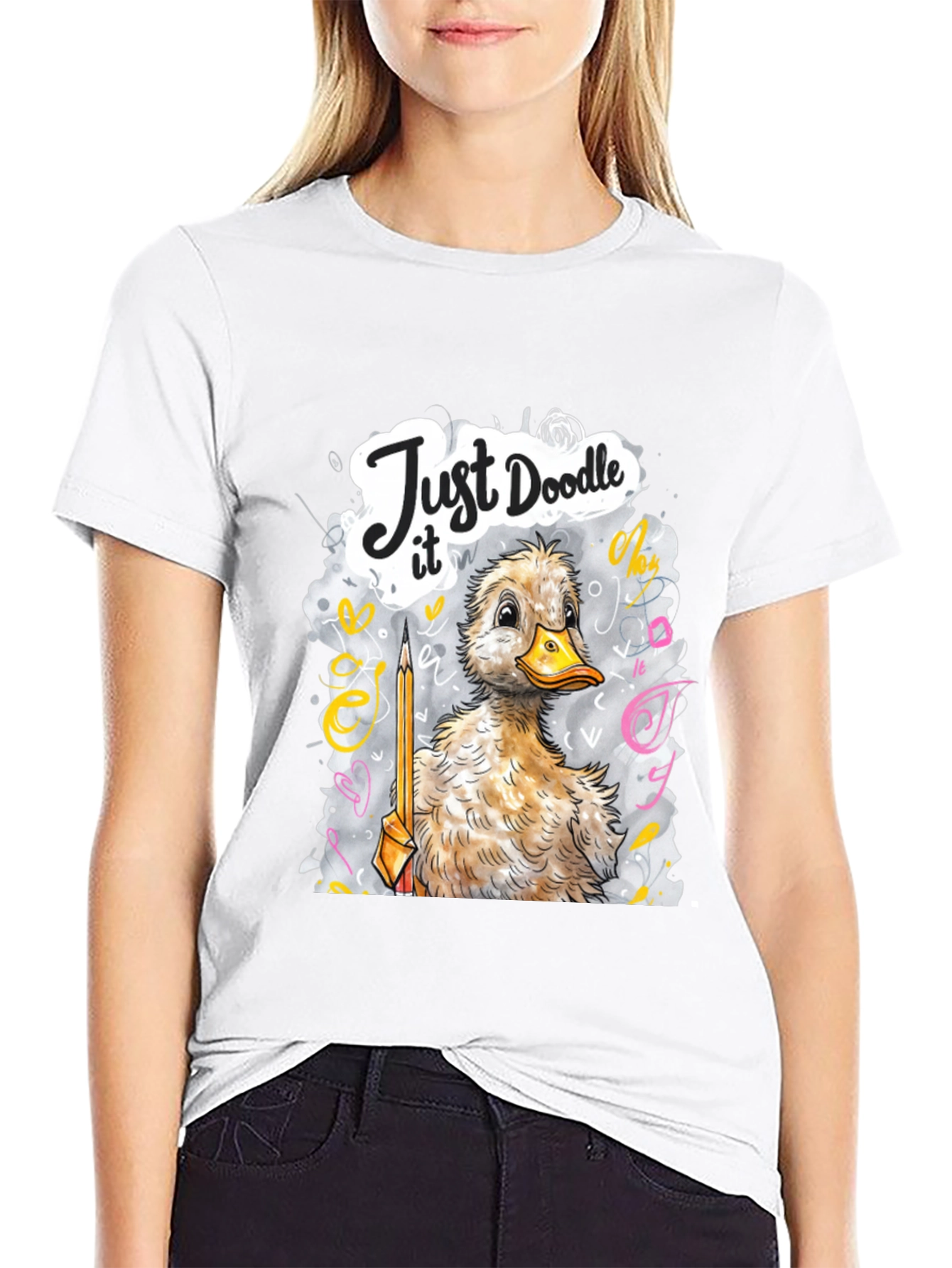 Camiseta Negra con Dibujo de Pato Doodle