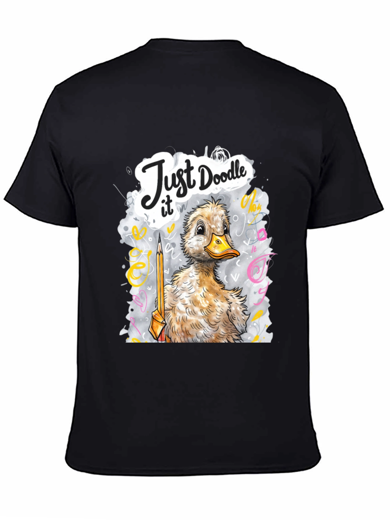 Camiseta Negra con Dibujo de Pato Doodle