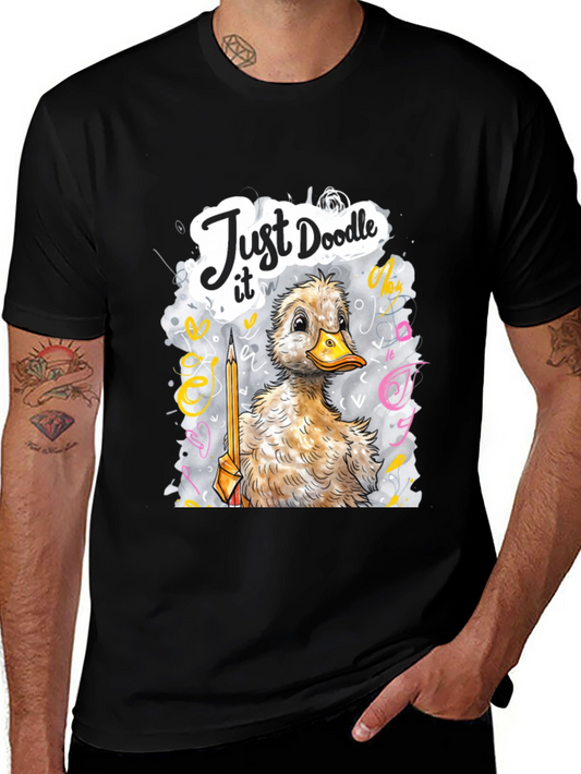 Camiseta Negra con Dibujo de Pato Doodle