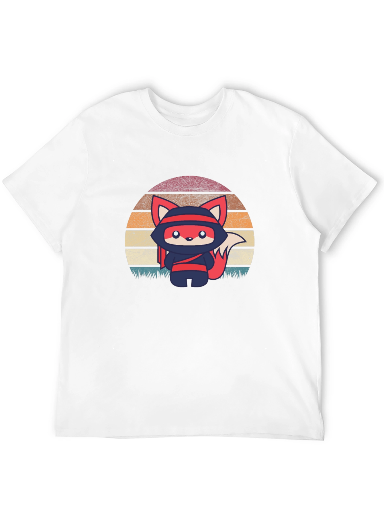 Camiseta Negra con Diseño de Zorro Ninja Retro