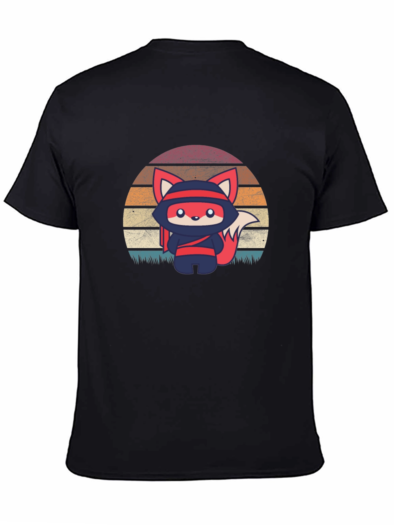 Camiseta Negra con Diseño de Zorro Ninja Retro