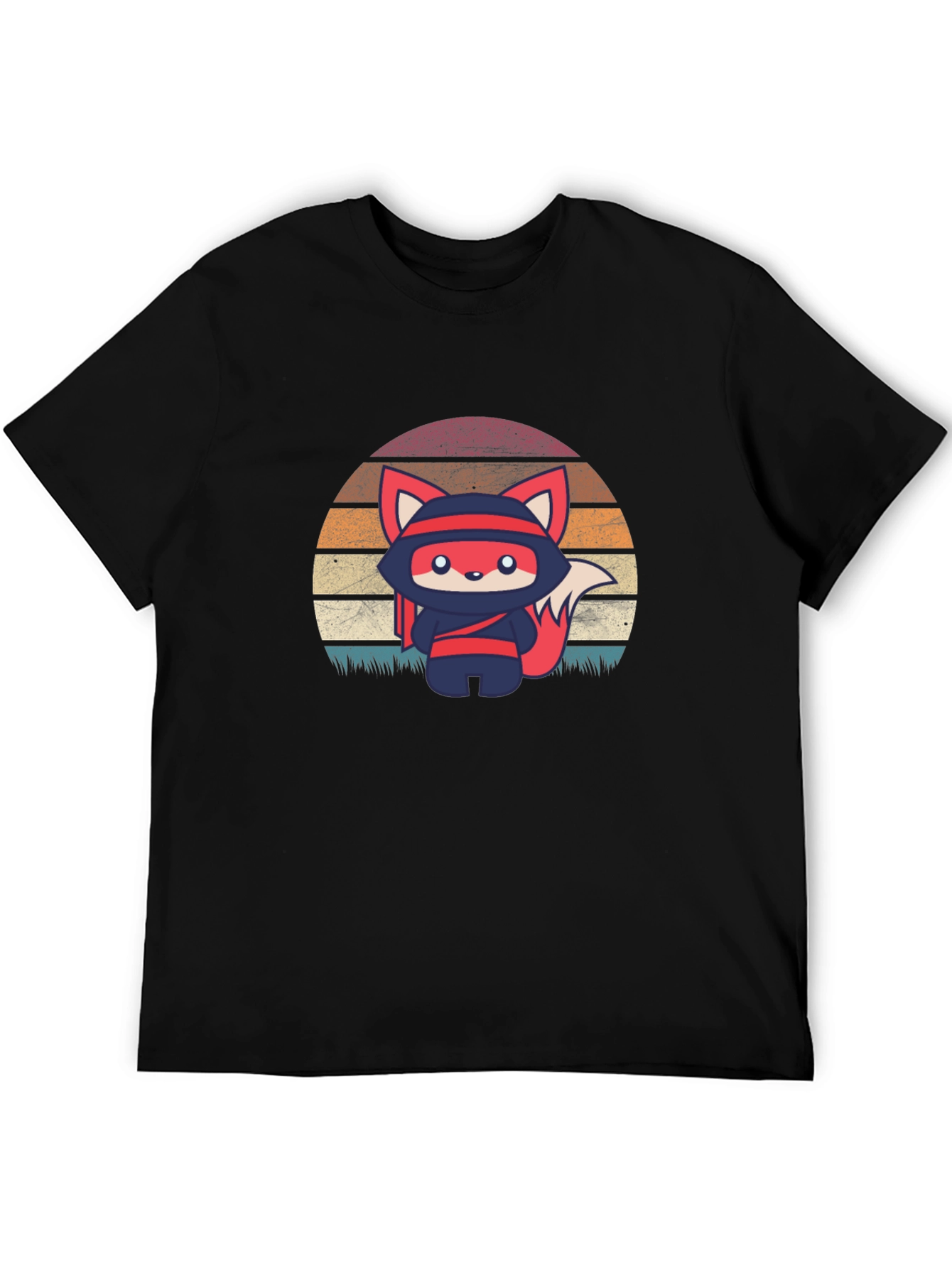 Camiseta Negra con Diseño de Zorro Ninja Retro