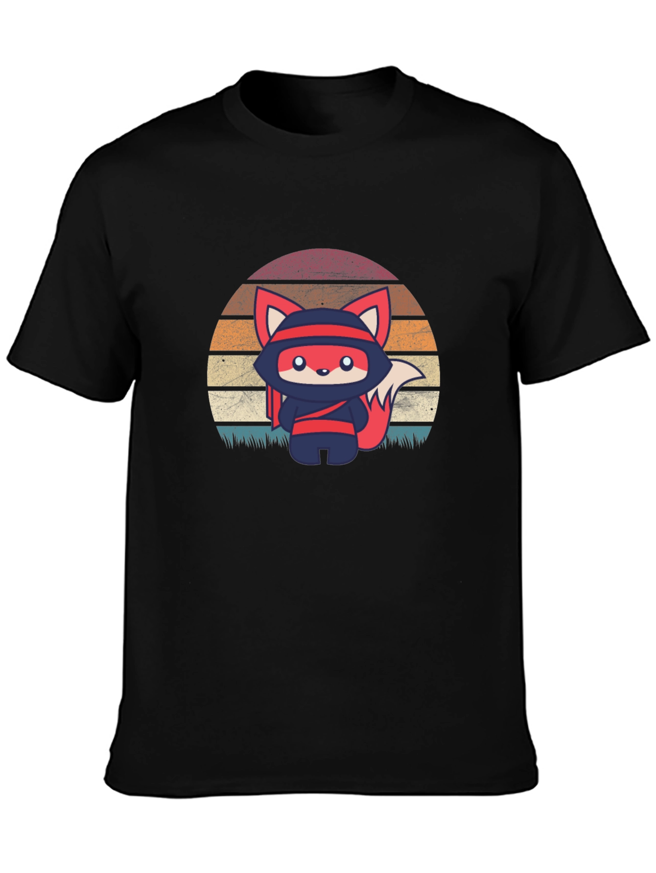 Camiseta Negra con Diseño de Zorro Ninja Retro
