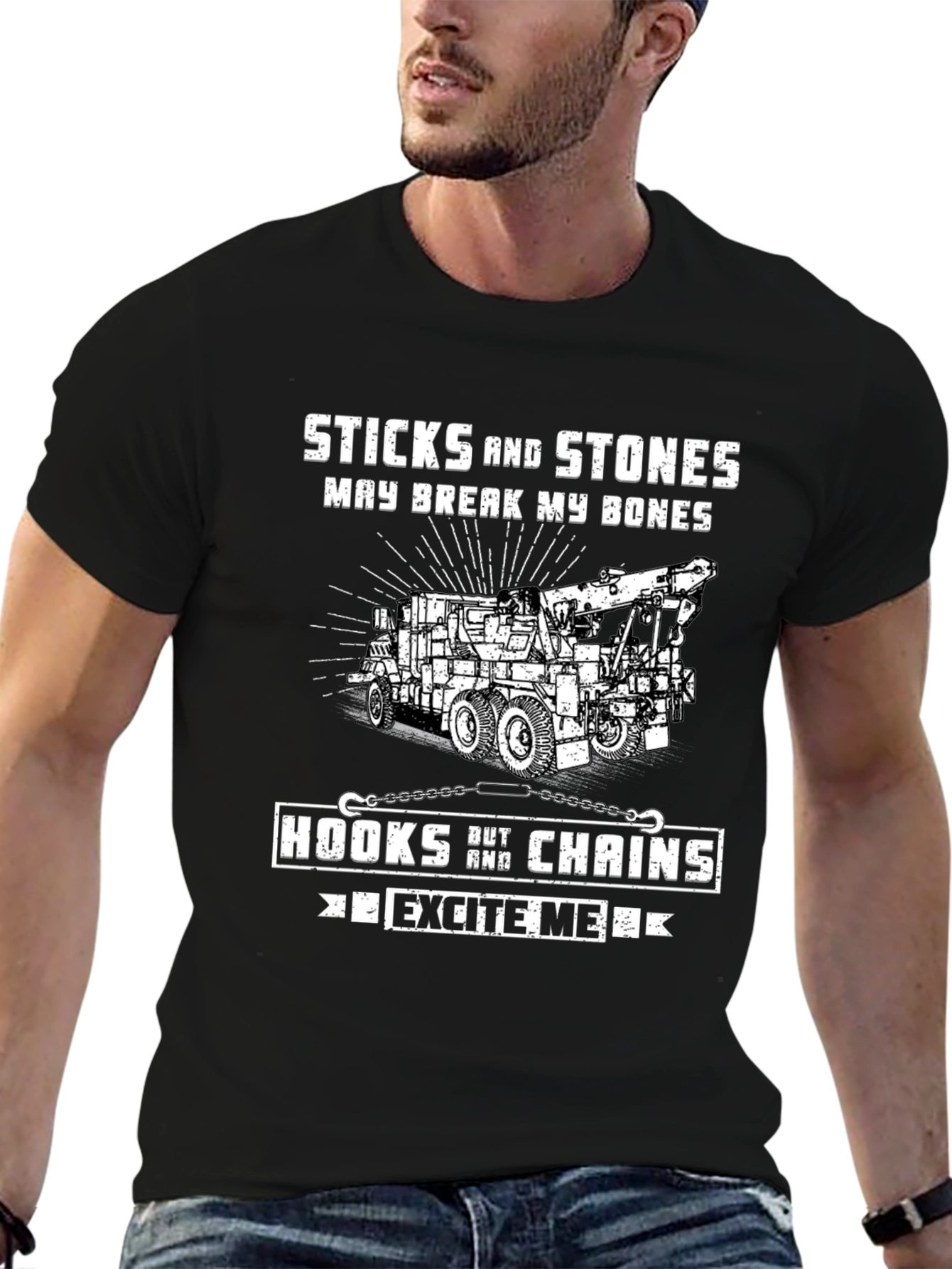 Camiseta Negra: Sticks and Stones para Amantes de Remolques
