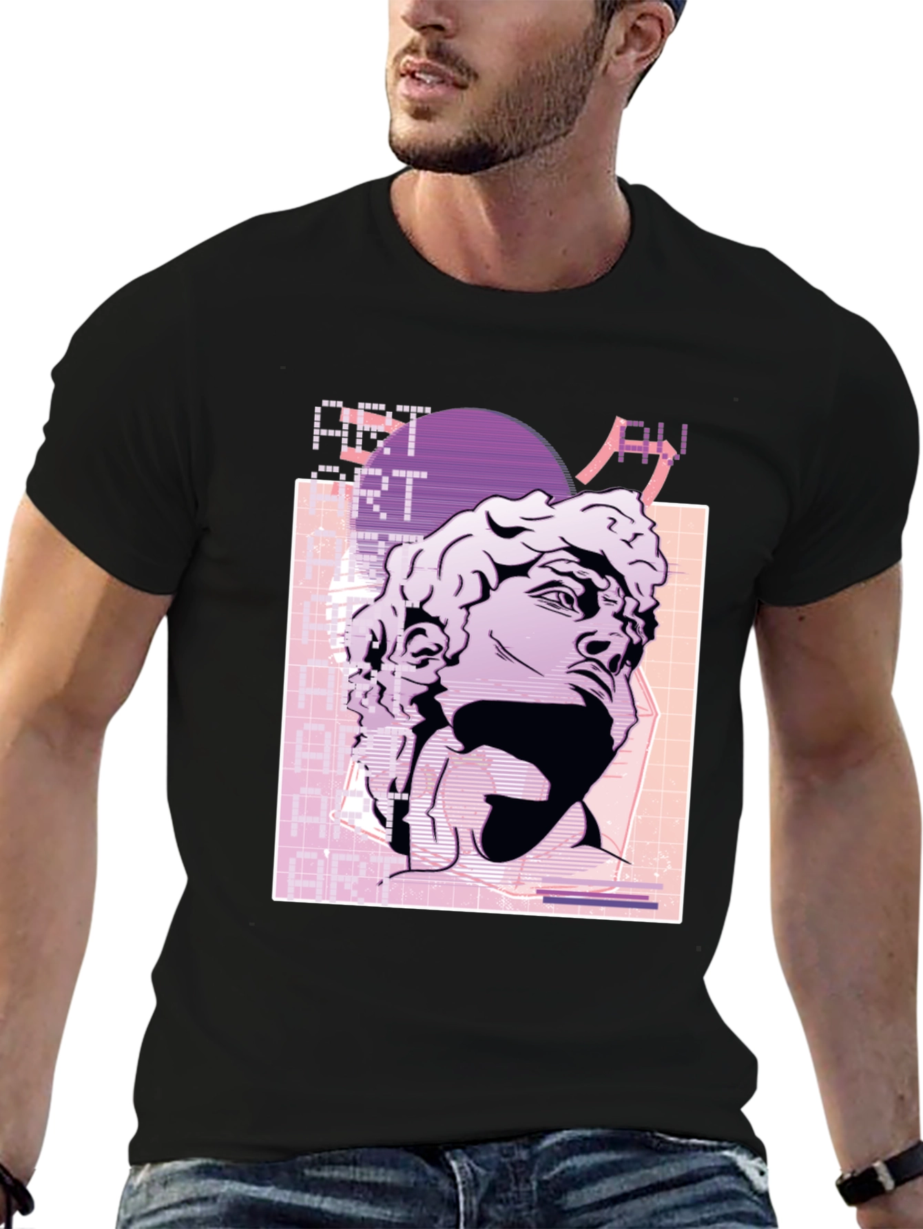 Camiseta Negra Estilo Vaporwave con Estatua David
