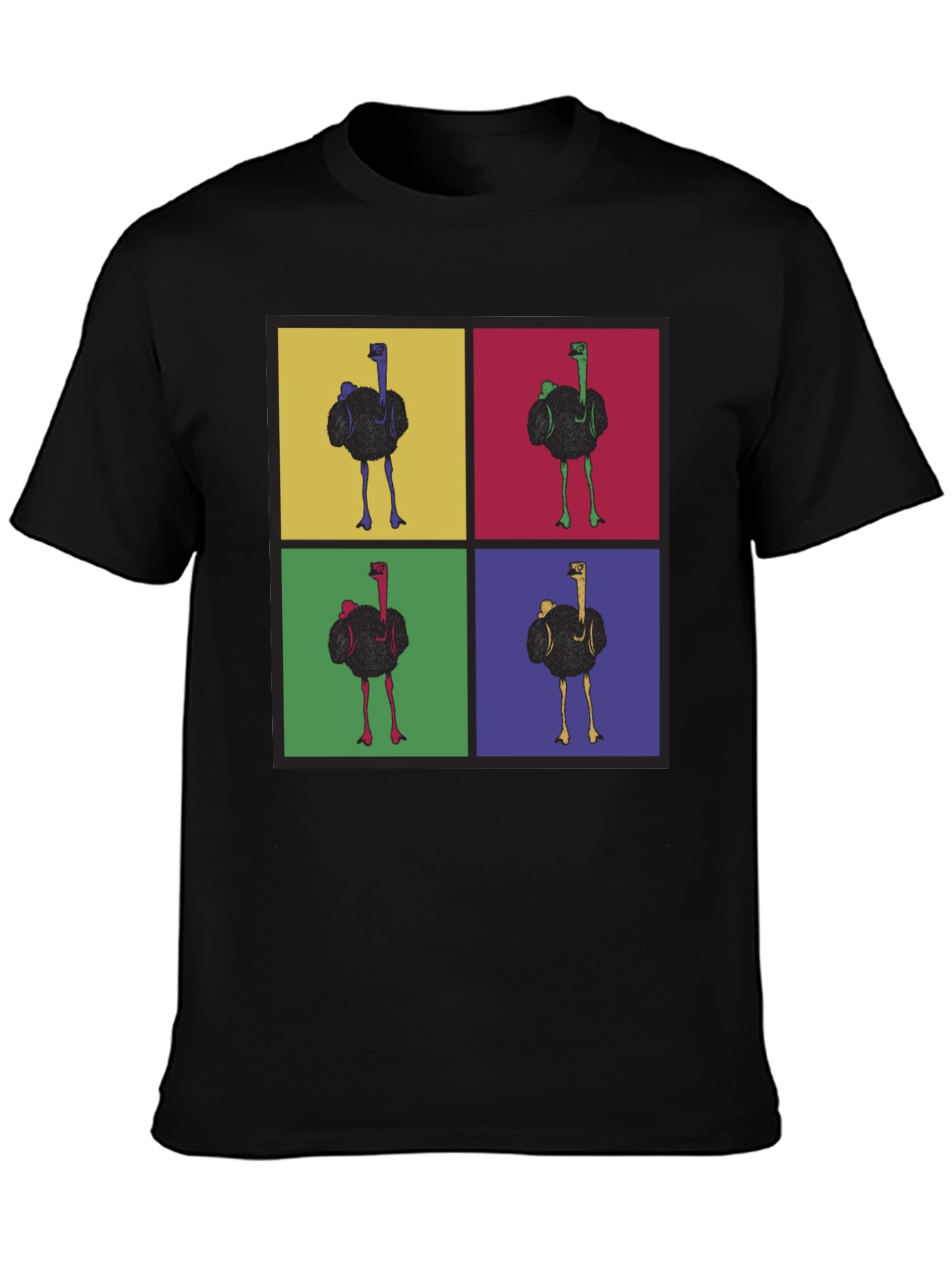 Camiseta Negra con Diseño Pop Art de Avestruces