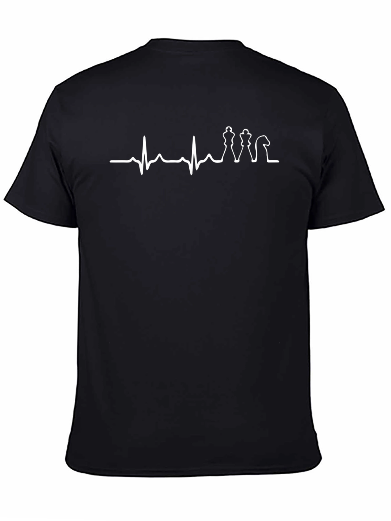 Camiseta Negra con Diseño de Latido y Ajedrez