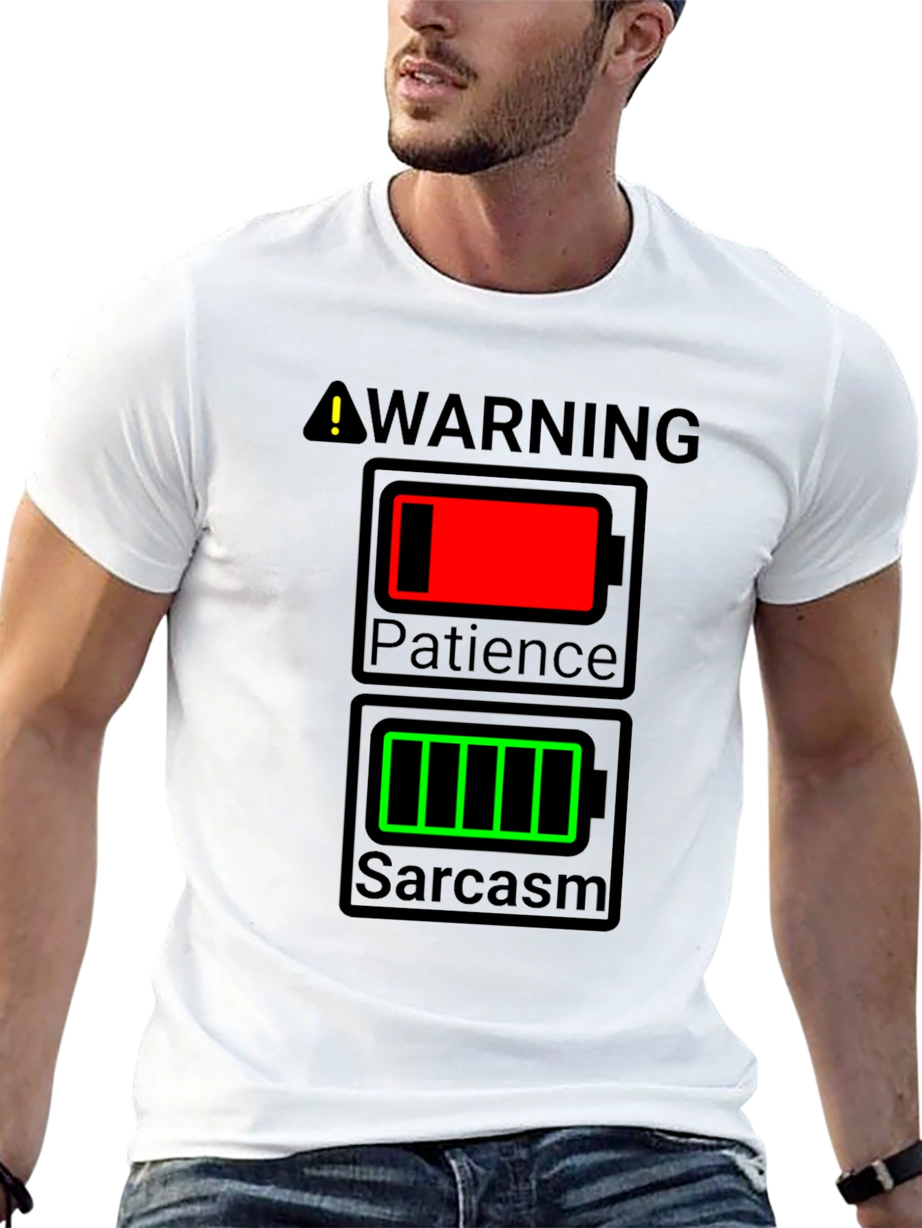 Camiseta Hombre Humorística - ¡Advertencia! Batería Sarcasmo