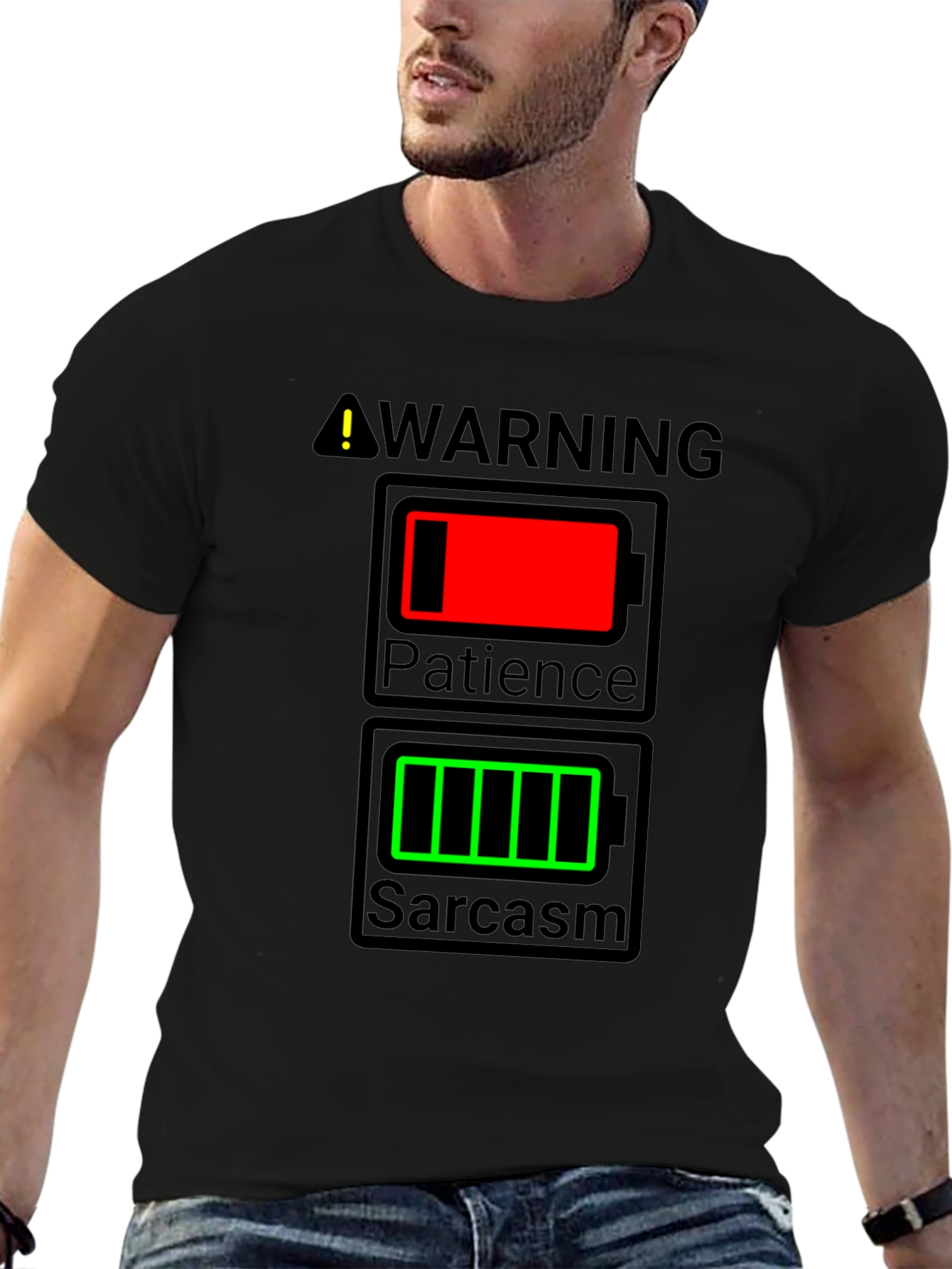 Camiseta Hombre Humorística - ¡Advertencia! Batería Sarcasmo