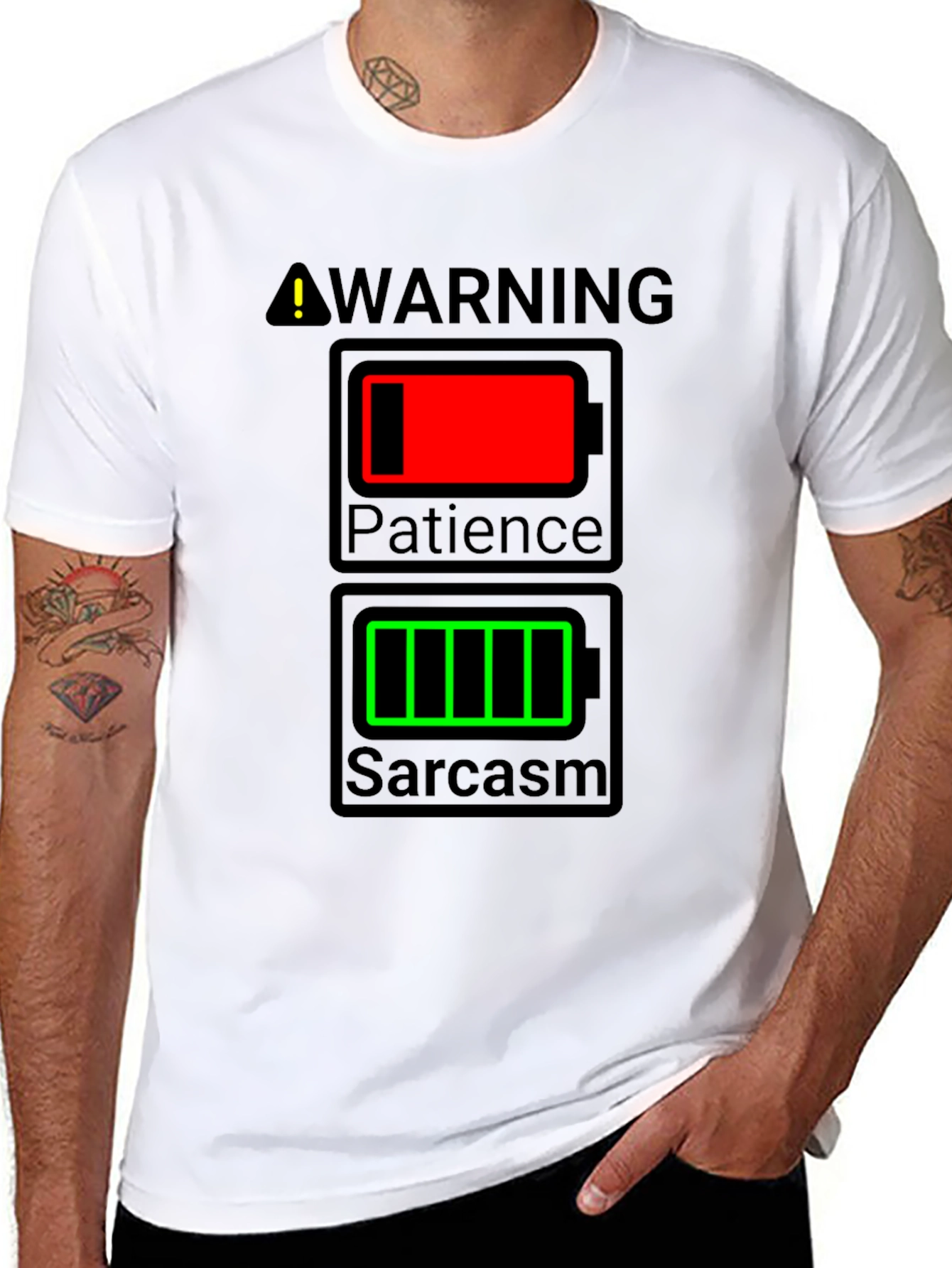 Camiseta Hombre Humorística - ¡Advertencia! Batería Sarcasmo