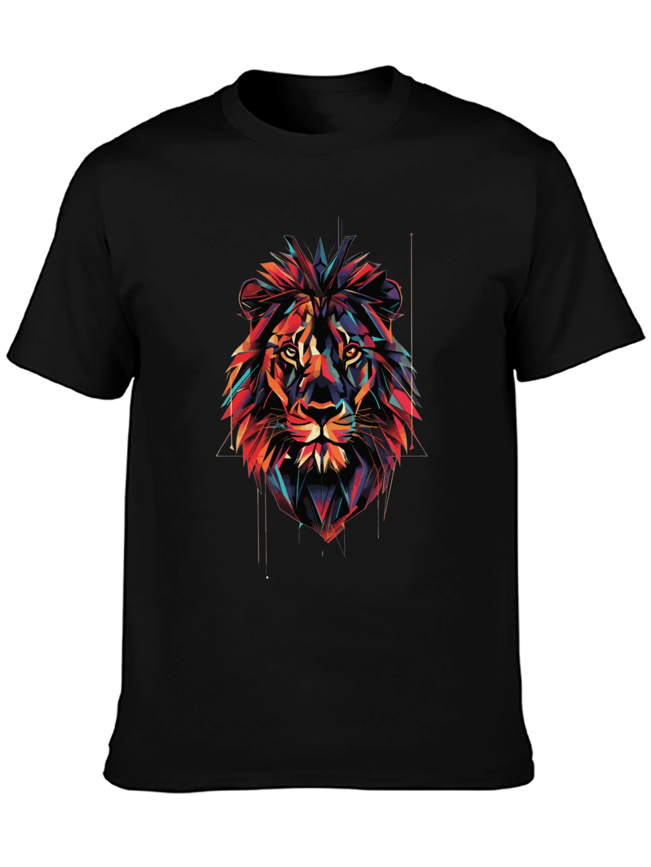 Camiseta Negra con Diseño de León Abstracto